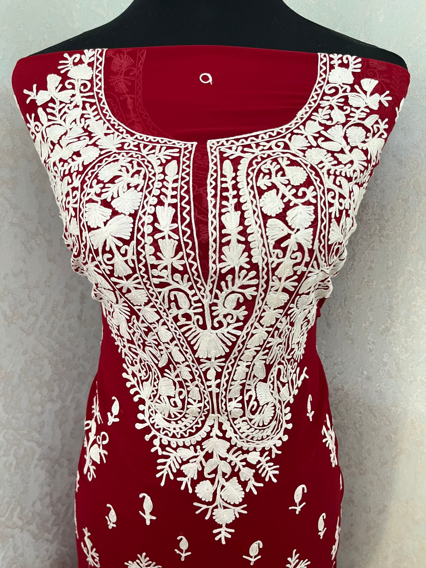 Maroon Georgette Kashmiri Unstitched Kurta Material