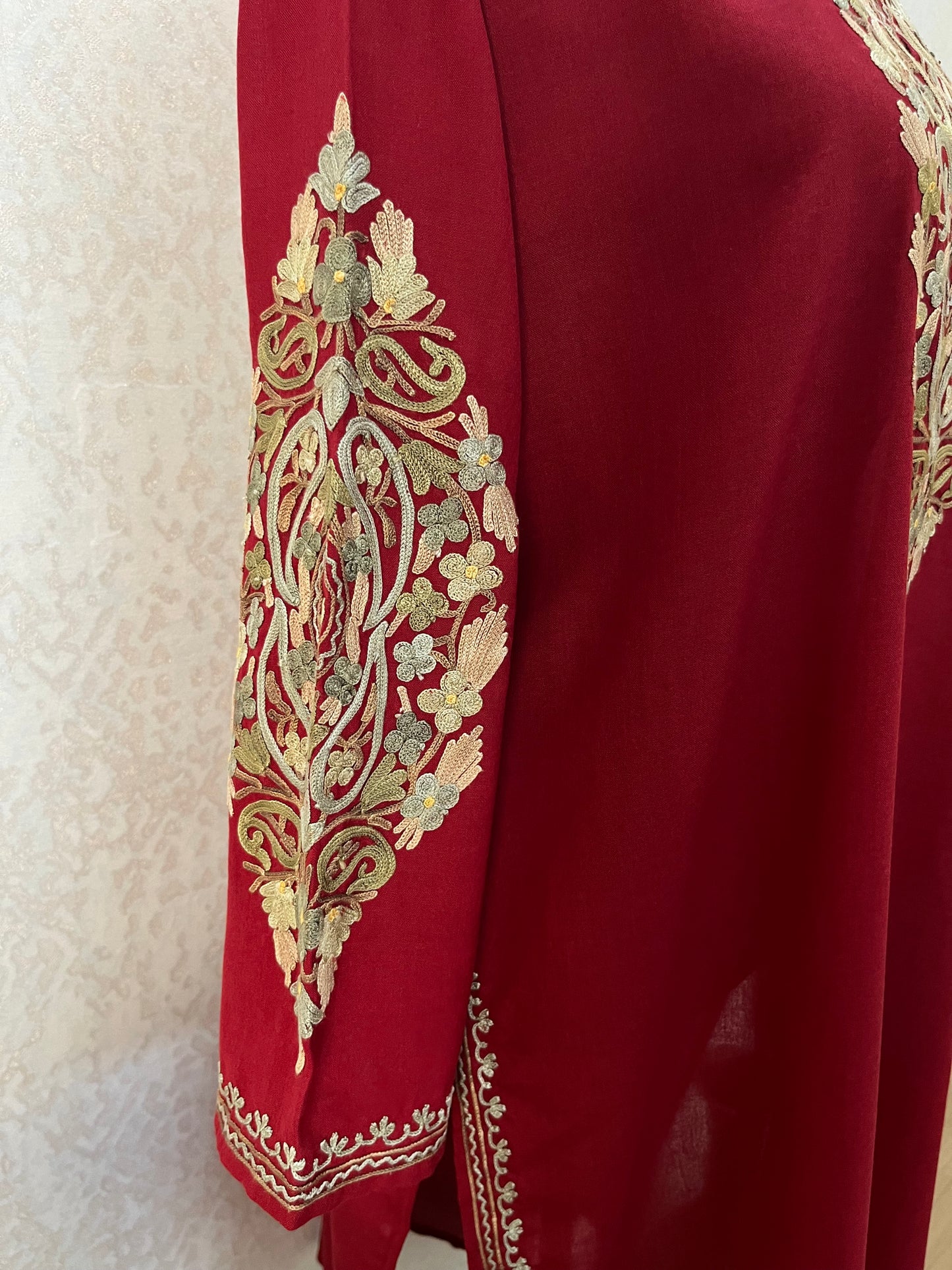 Maroon Cotton Aari Work Kurta