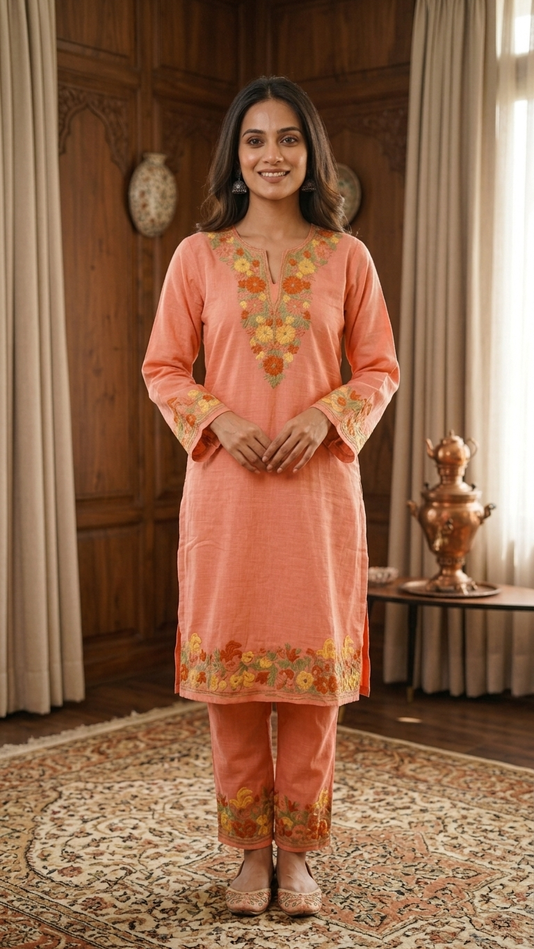 Carrot Pink Cotton Stitched Co-ord Set (L)