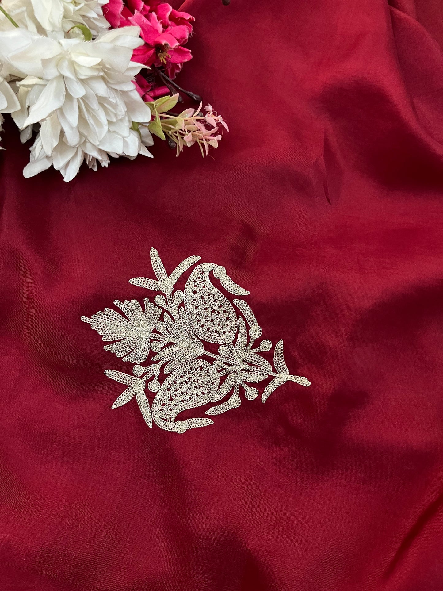 Maroon Silk Tilla Kashmiri Suit