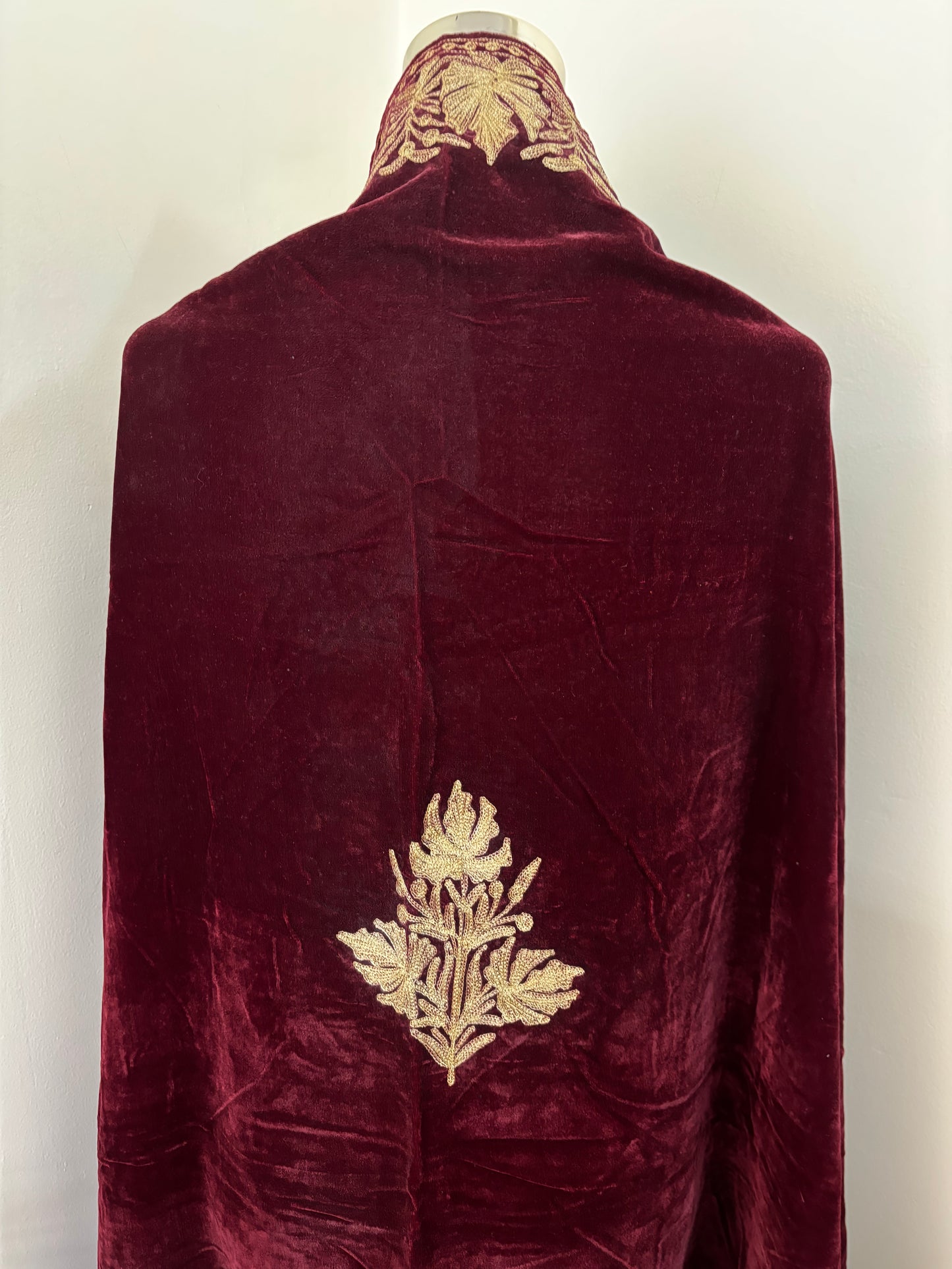 Maroon Aari Embroidered Velvet Cape