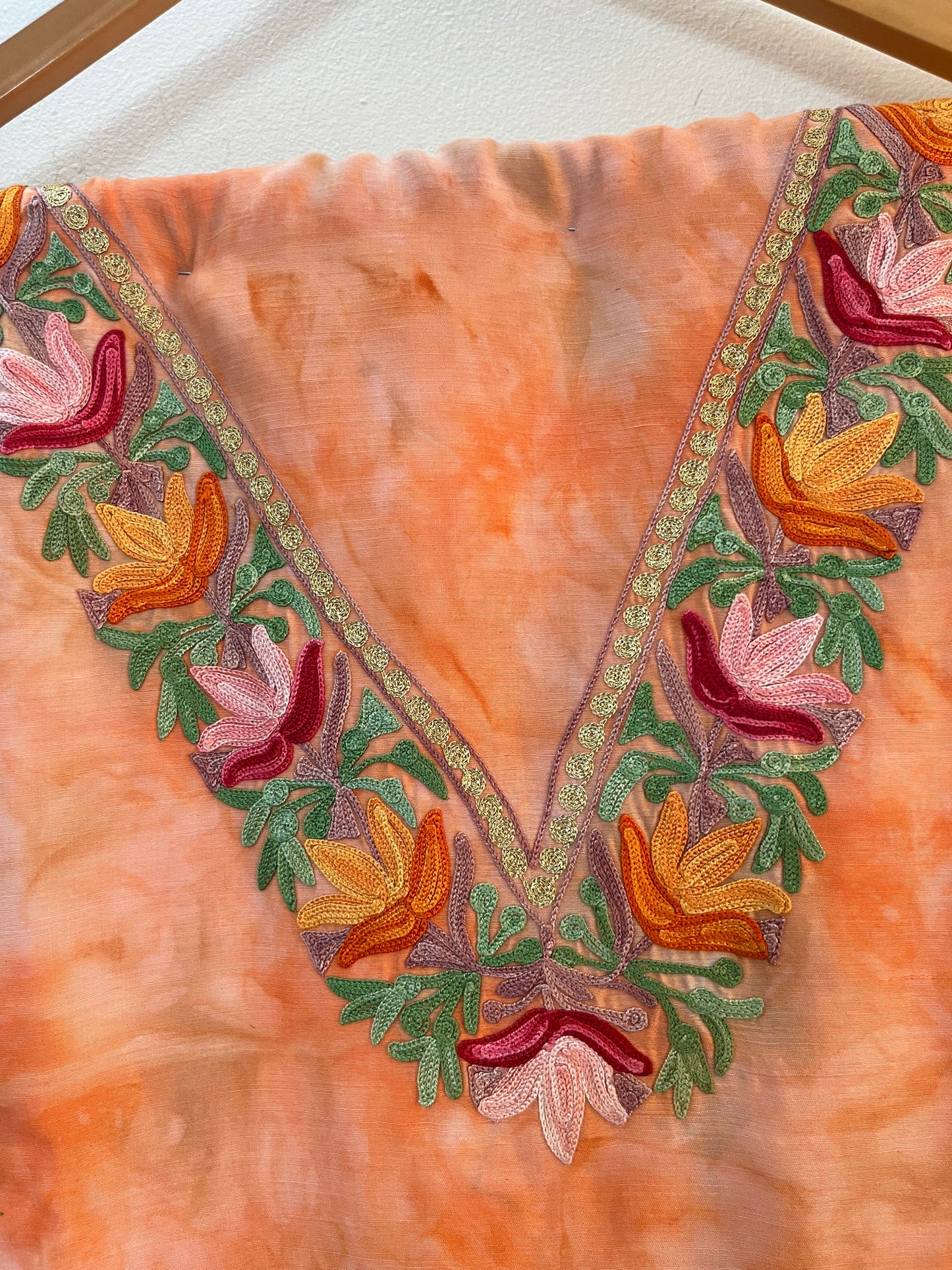Tangerine Orange Self Work Satin Cotton Unstitched Co-ord Set