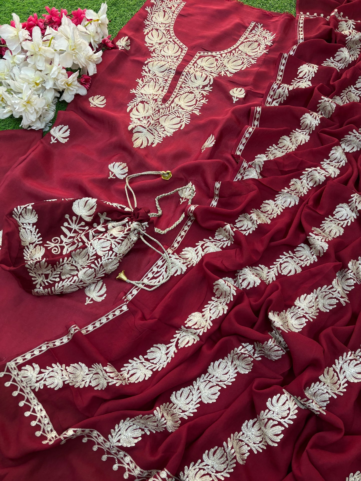 Sanam Silk Kashmiri Suit with Potli