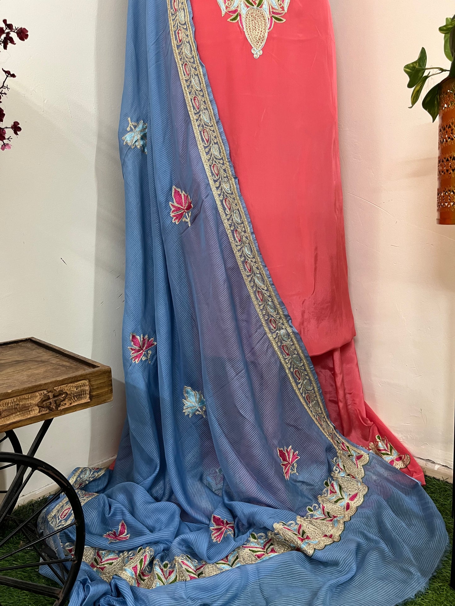 Kalaa’ Peach Crape Kashmiri Suit