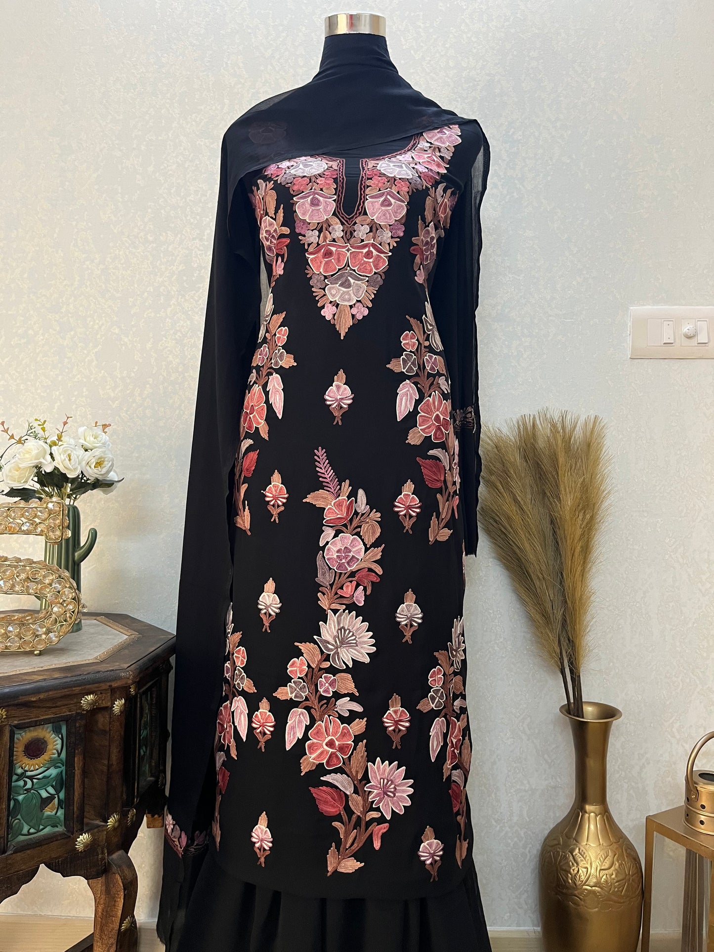 Black Georgette 3Pc Kashmiri Suit