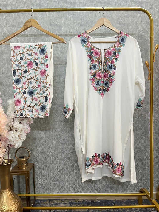 Off White Cotton Stitched Co-ord Set(46)