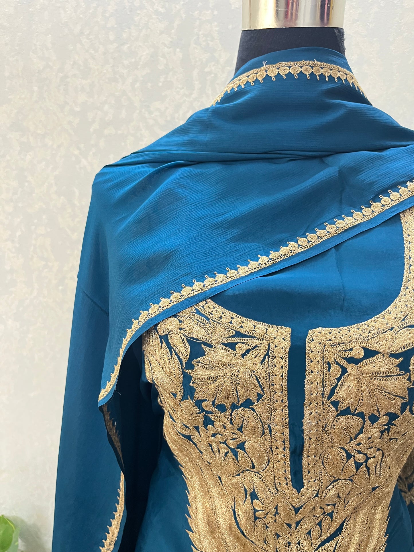 Peacock Blue Crape Kashmiri Suit