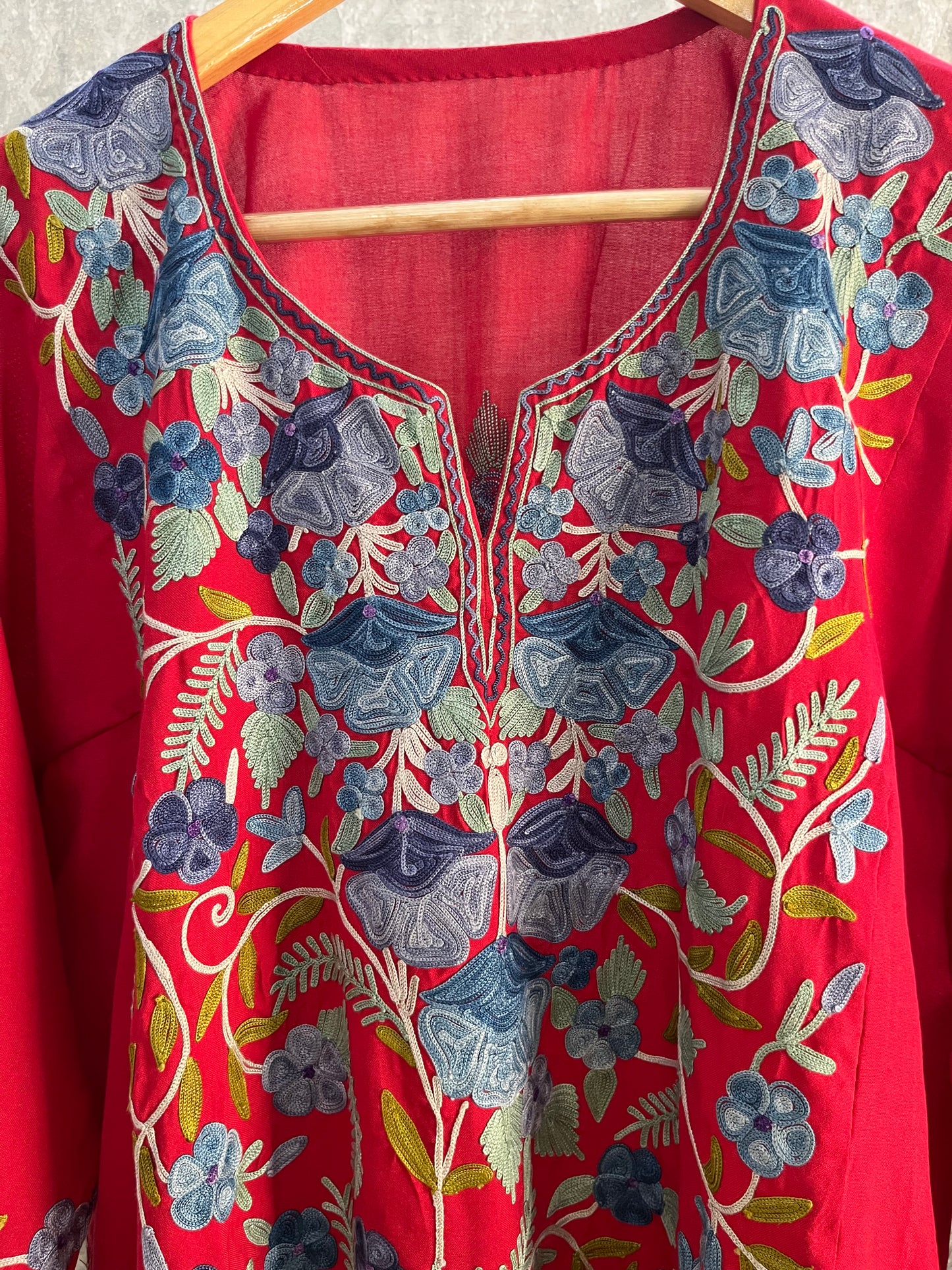 Red Cotton Front Jaal Pheran Set Size (44)