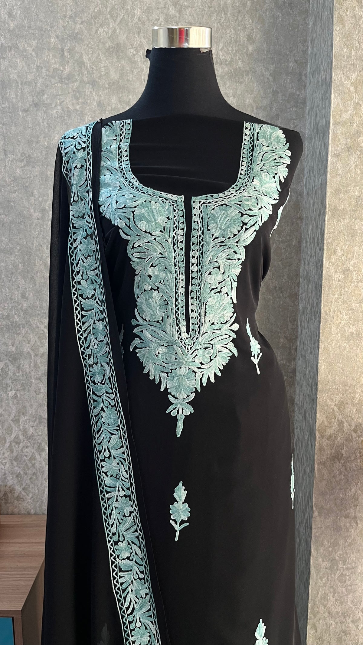 Georgette Black 3 Pc Kashmiri Suit