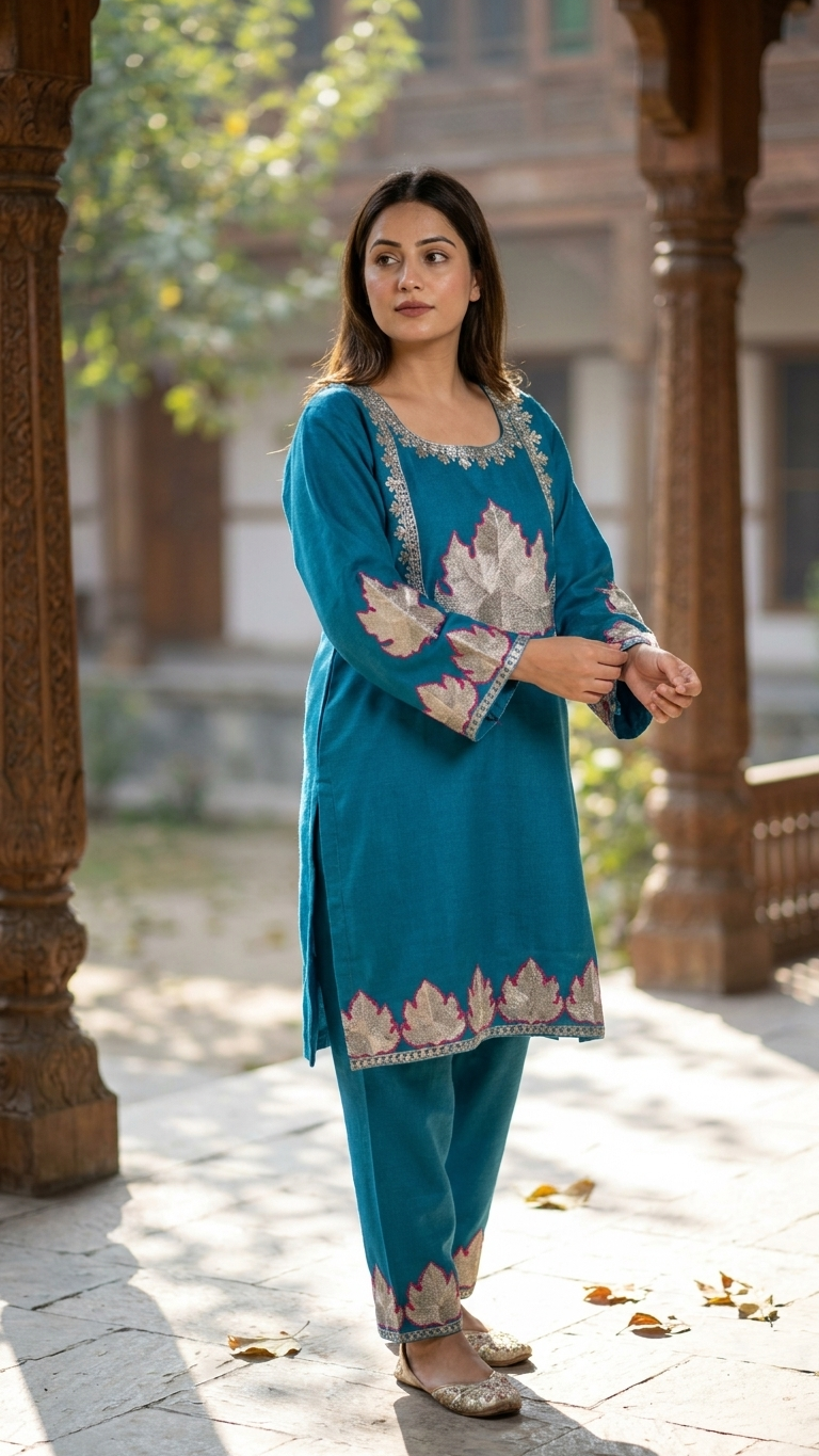 Firozi Woollen Kashmiri Co-Ord Set ( Size 46)