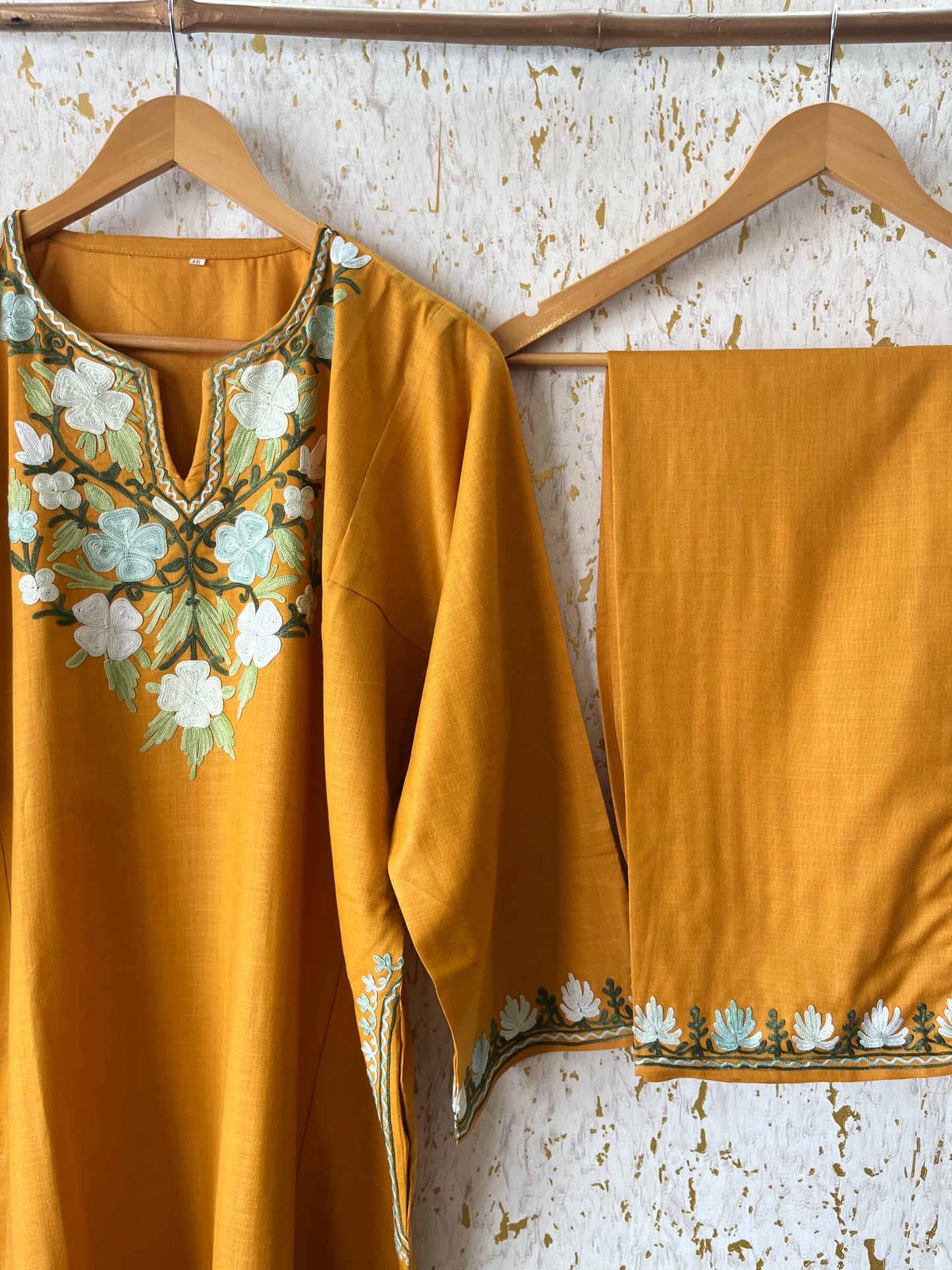 Mustard yellowCotton Pheran Set (Free Size)