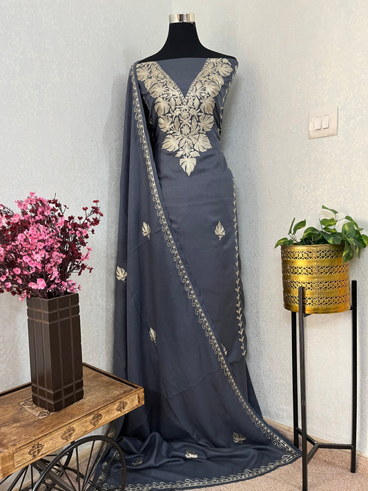 English Grey Tilla Embroidered 3pc Suit Stole