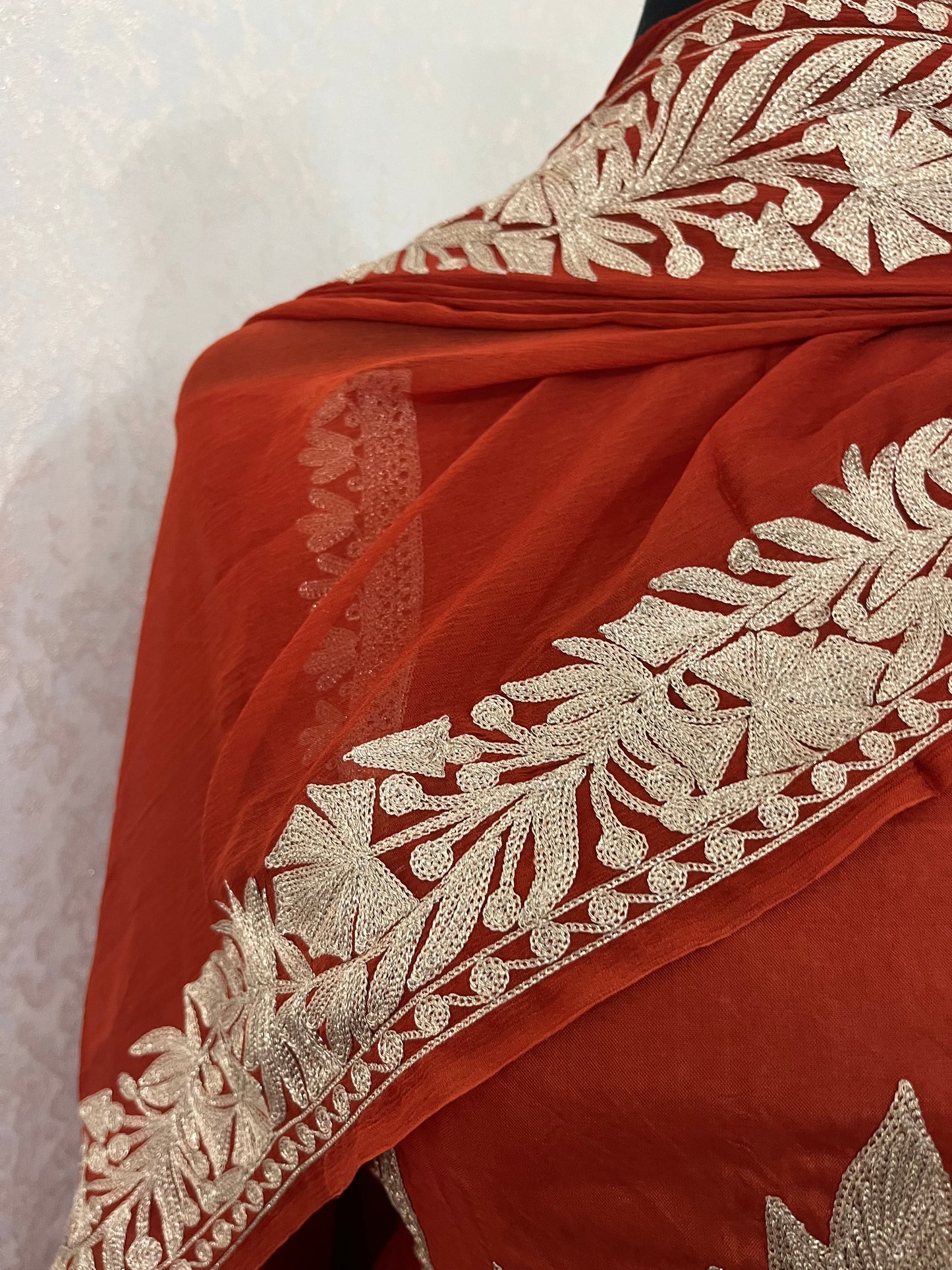 Orange Sanam’ Tilla Kashmiri Silk Suit