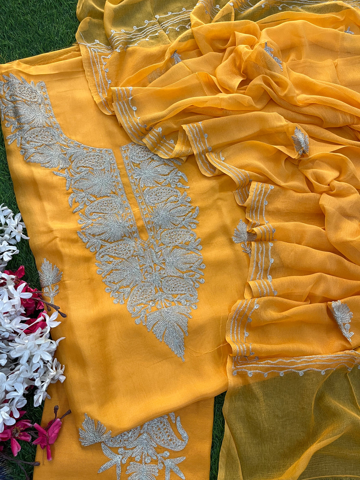 Yellow Silk Tilla Kashmiri Suit