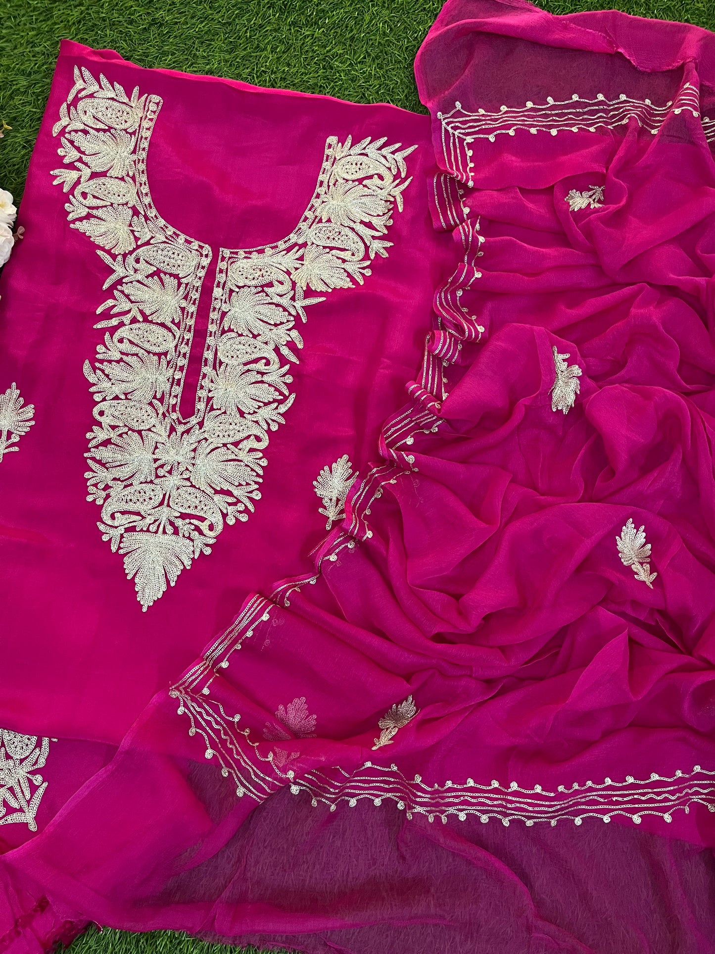 Hot Pink Silk Tilla Kashmiri Suit