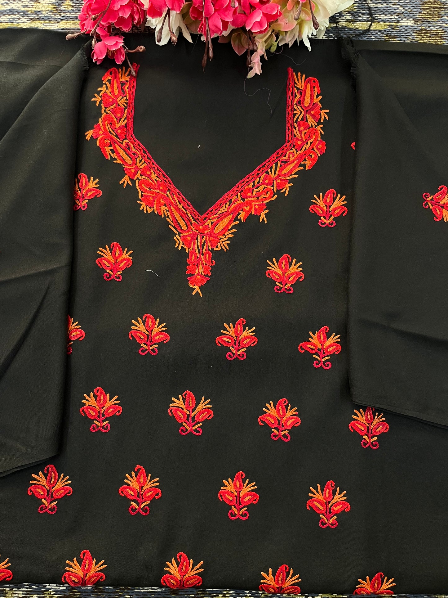 Cotton Black Two Piece Set (Hand Embroidered)