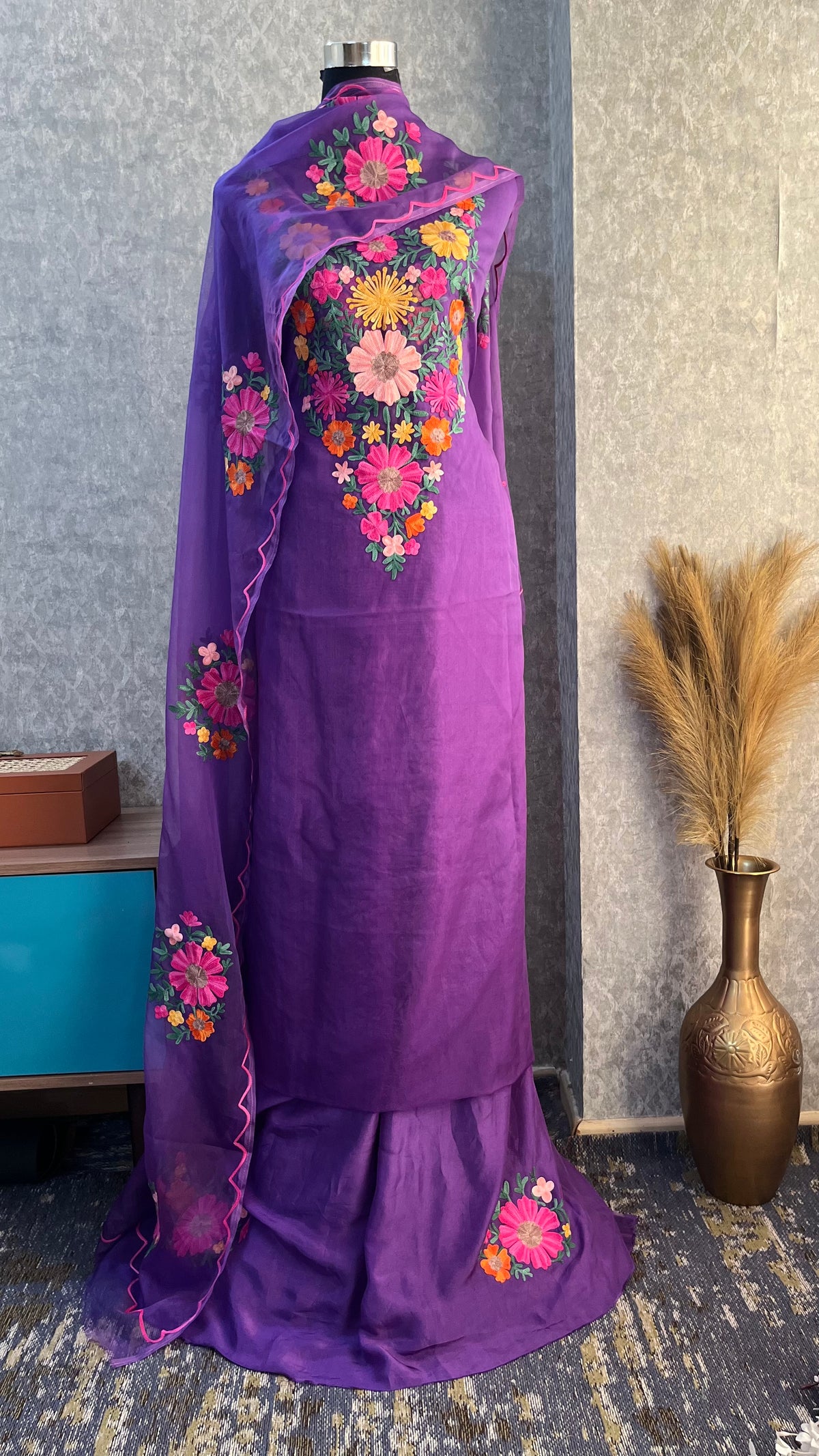 Egg plant Soft Tissue Kashmiri Suit