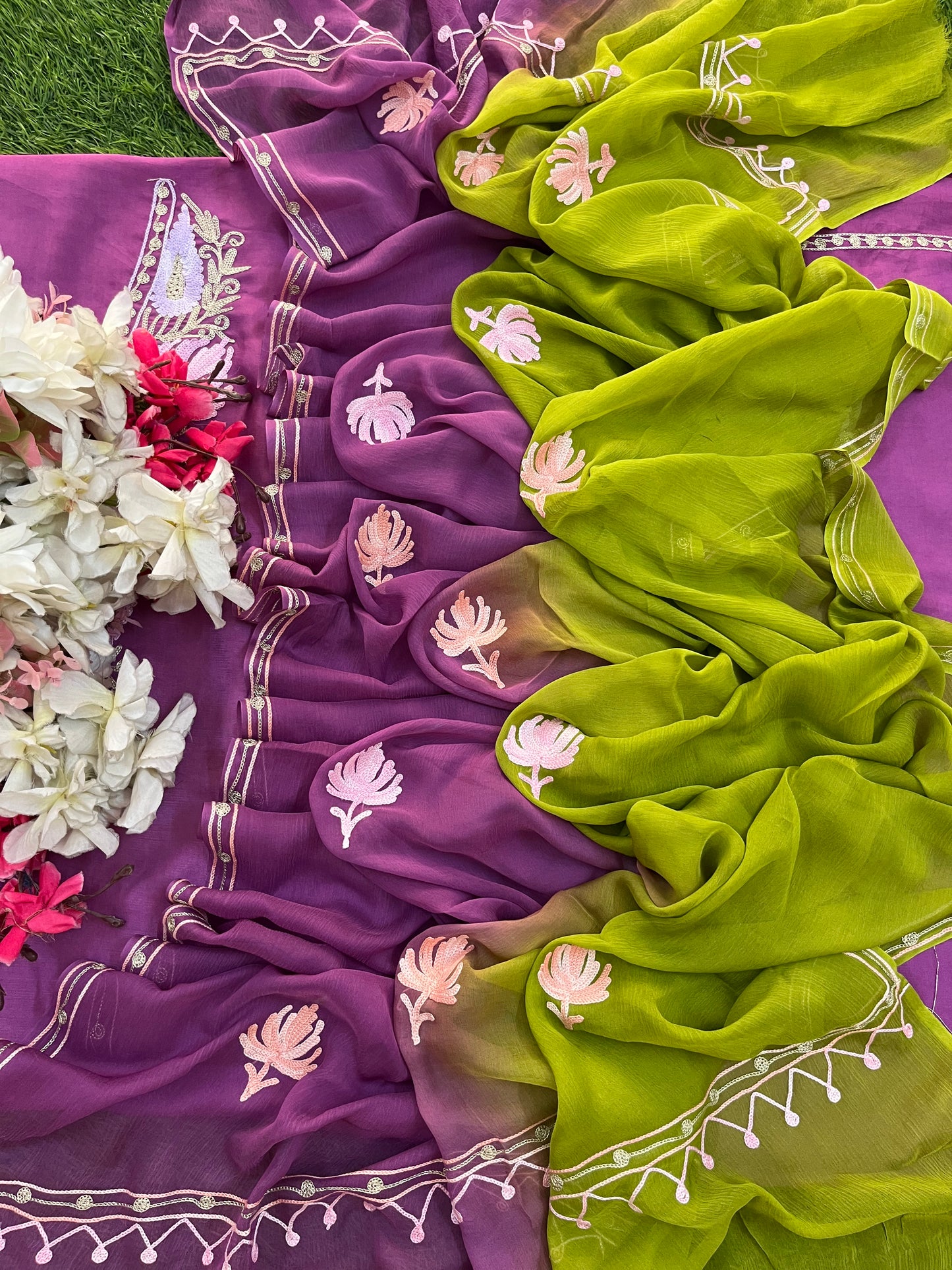 Soft Purple Opada Silk Kashmiri Suit