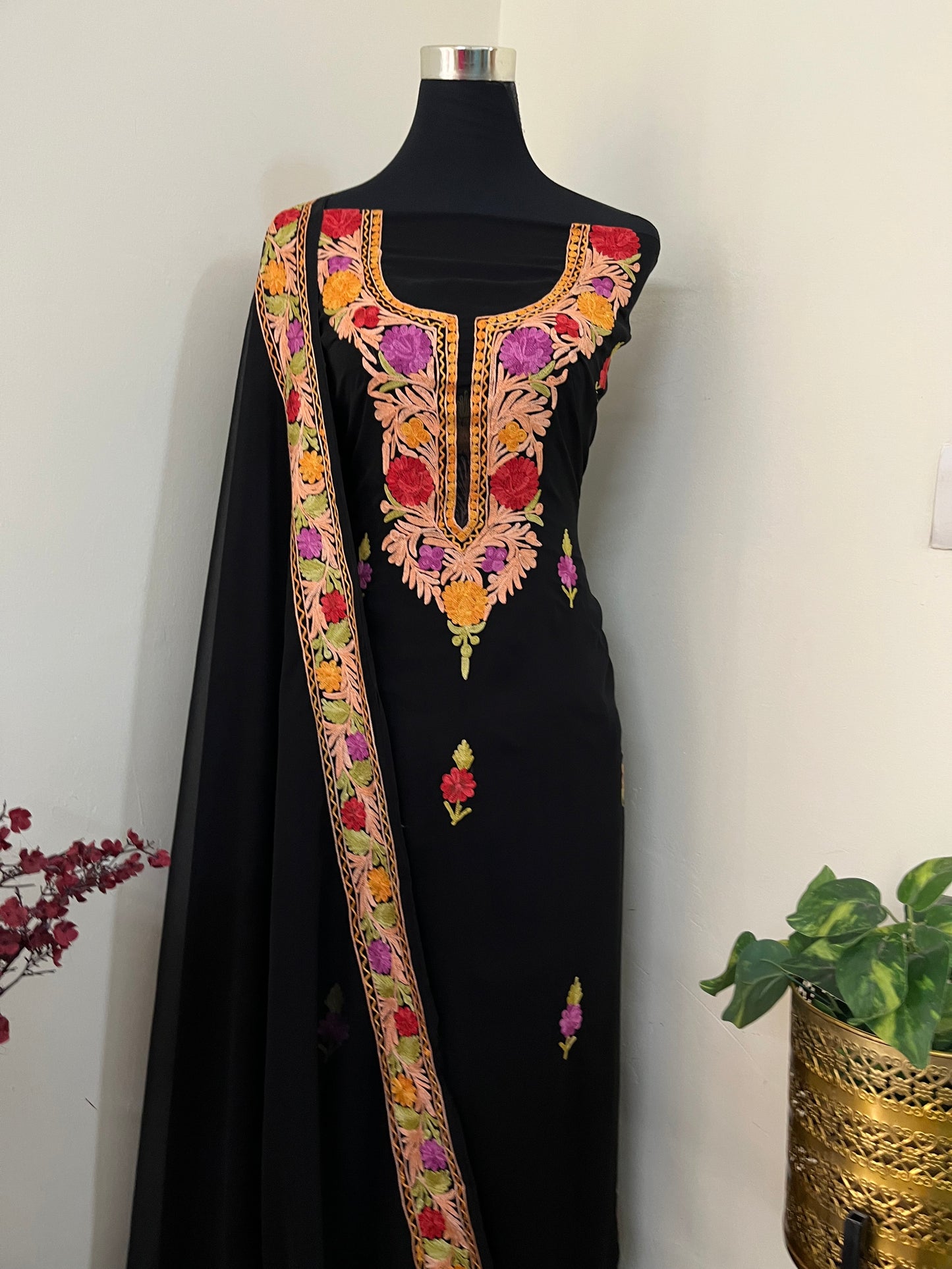 Black Georgette 3 Pc Aari Embroidered Suit Set