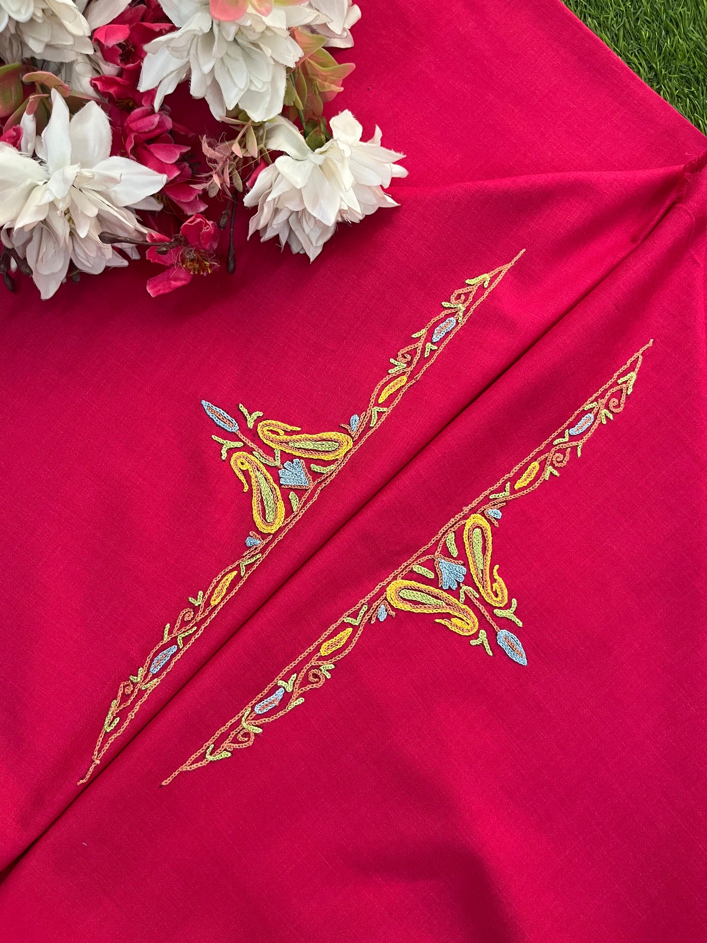 Hot Pink Cotton Two Piece Suit (Hand Embroidered)