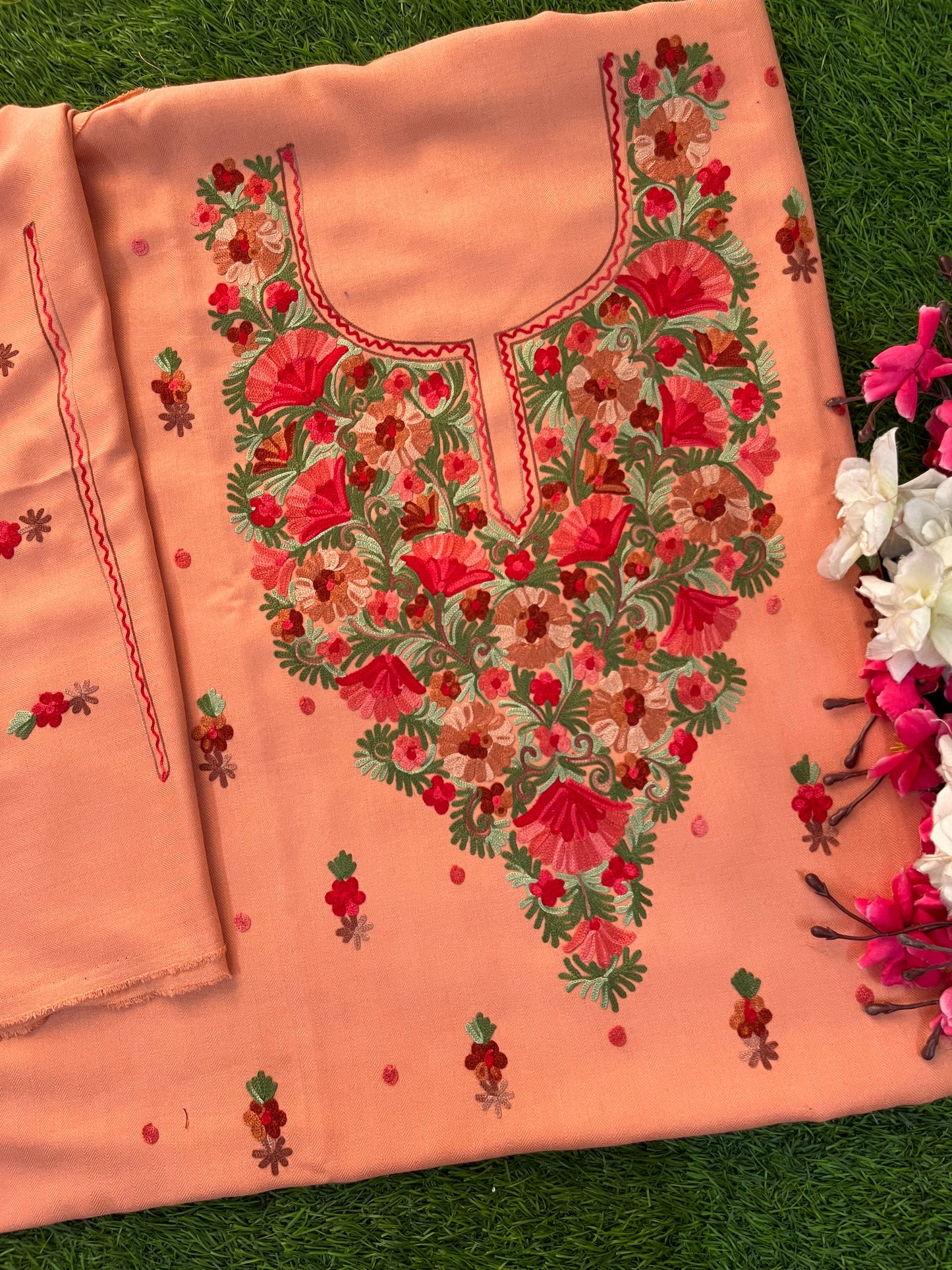 Rose Pink Woollen Aari Embroidered 3pc suit