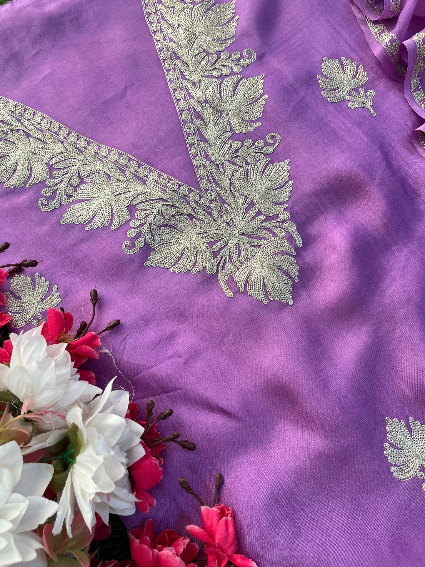 Lavender Silk Tilla Kashmiri Suit
