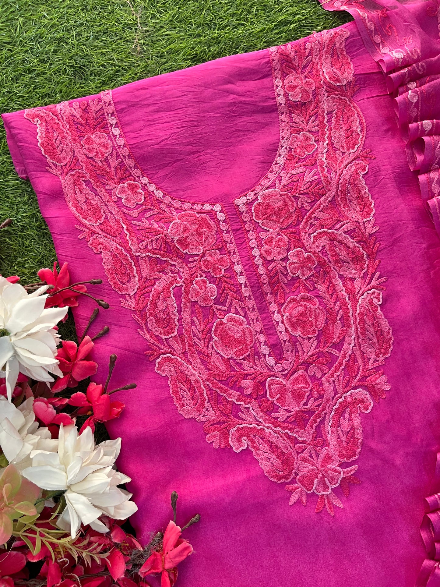 Rose Pink Opada Silk Kashmiri Suit