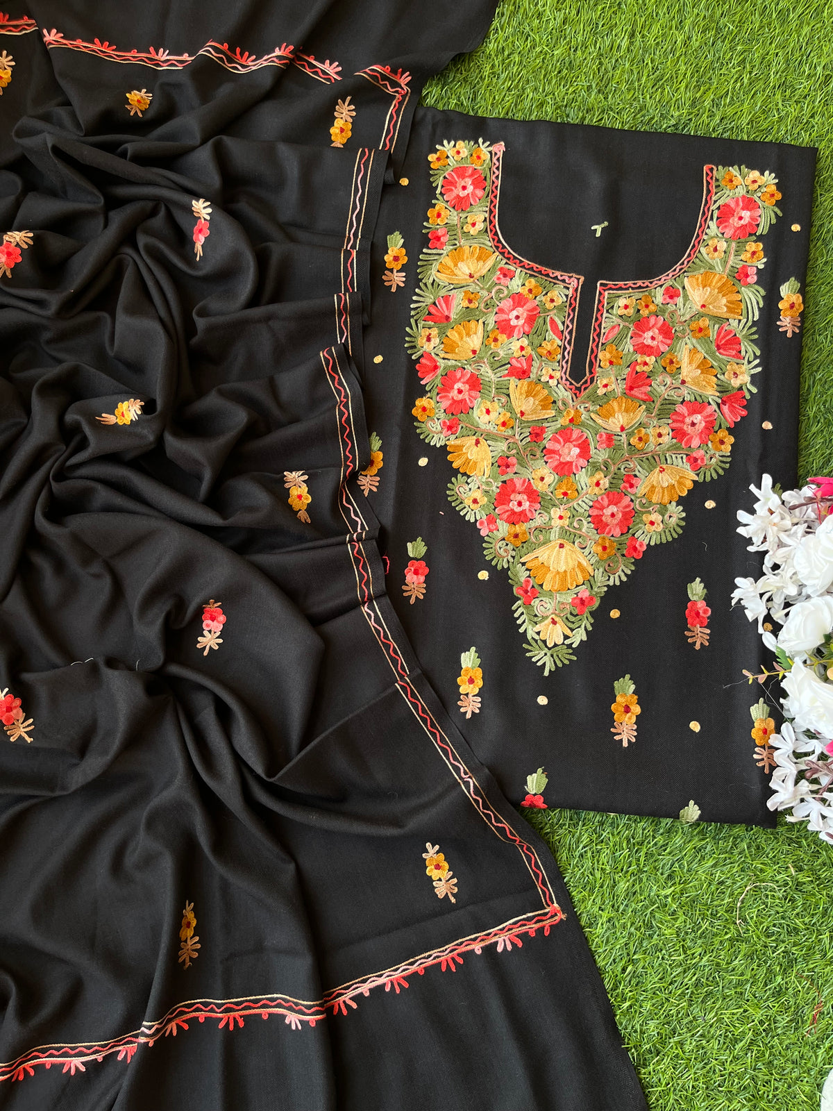 Black Woollen Aari Embroidered 3pc suit