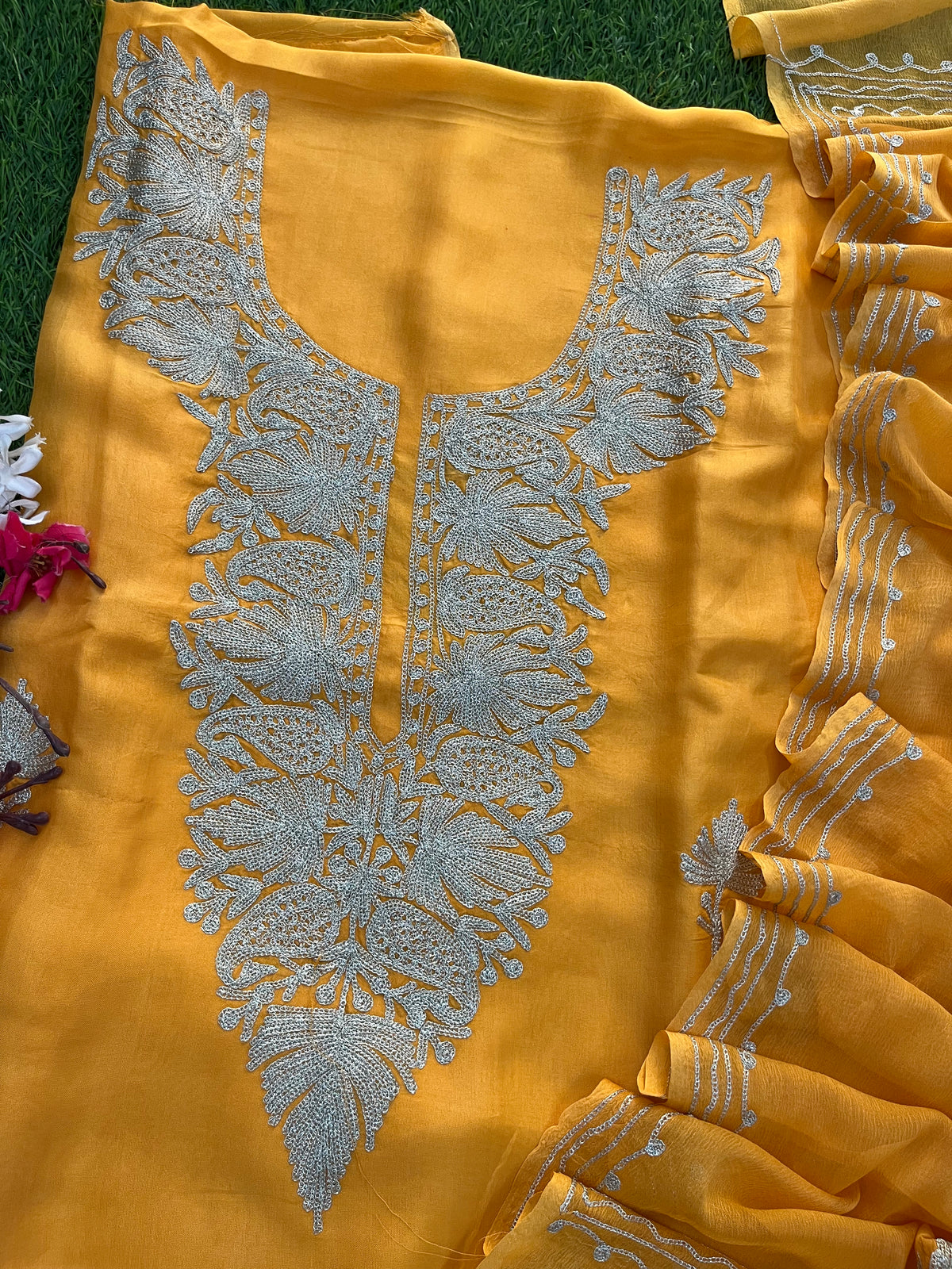 Yellow Silk Tilla Kashmiri Suit