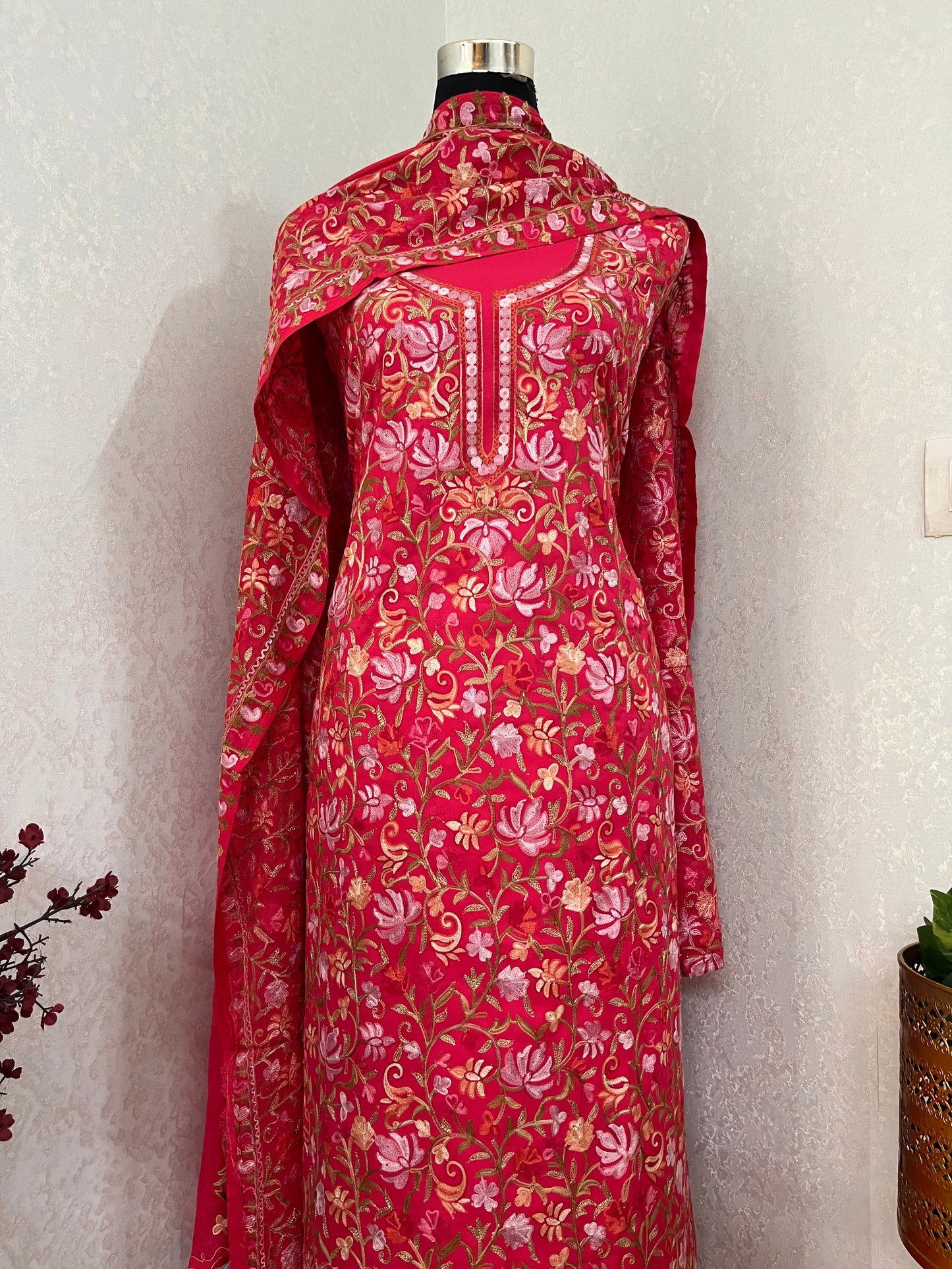 Hot Pink Cotton Kashmiri Suit