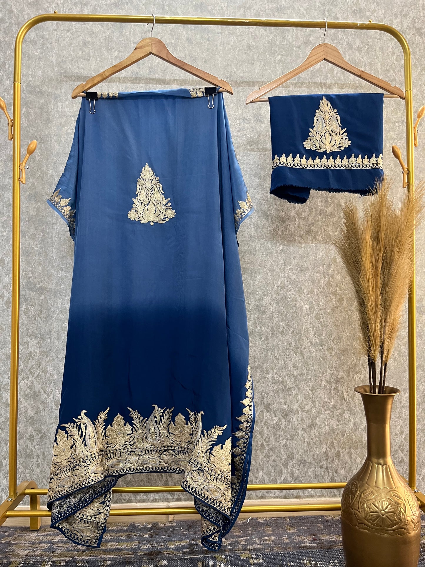 Crape Kashmiri Unstitched Kaftan Set