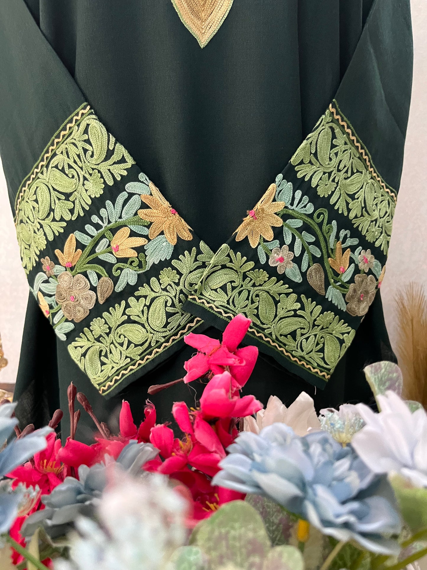 Bottle Green Cotton Embroidered Co-ord Set