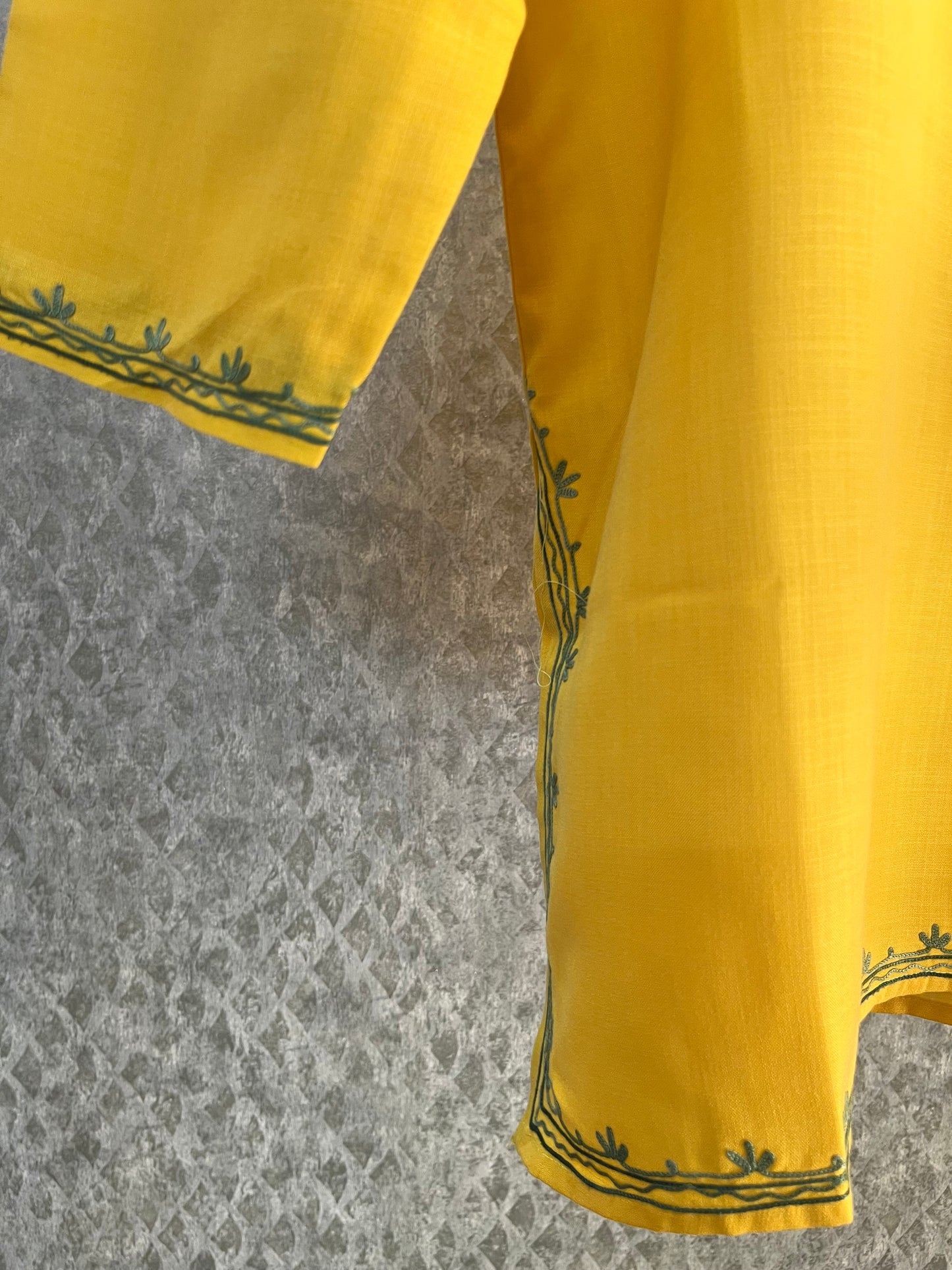 Yellow Cotton Aari Work Kurta