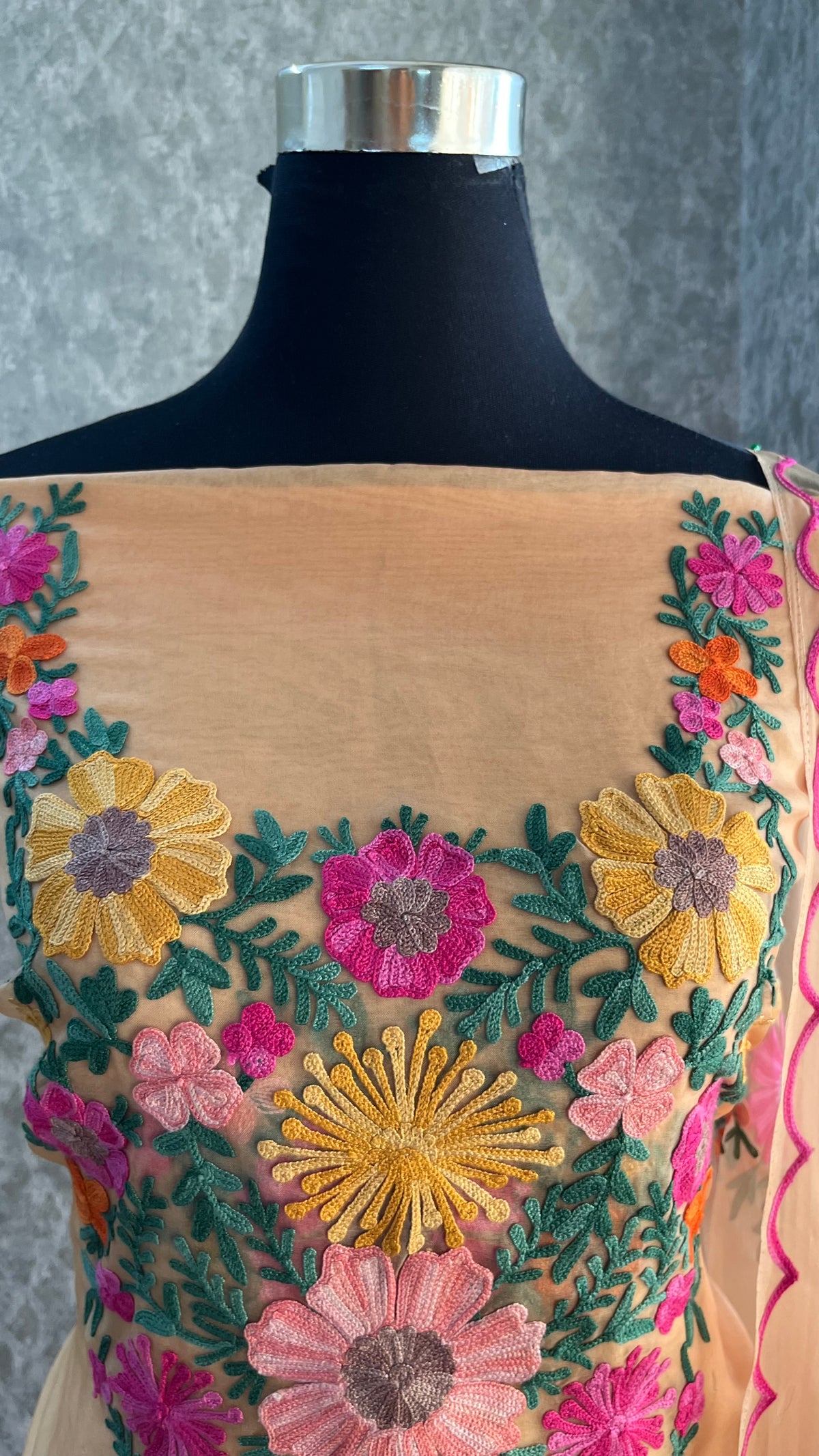 Beige Soft Tissue Kashmiri Suit