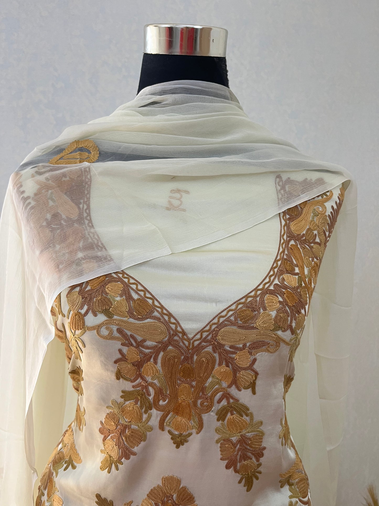Ivory Satin Cotton Kashmiri Suit