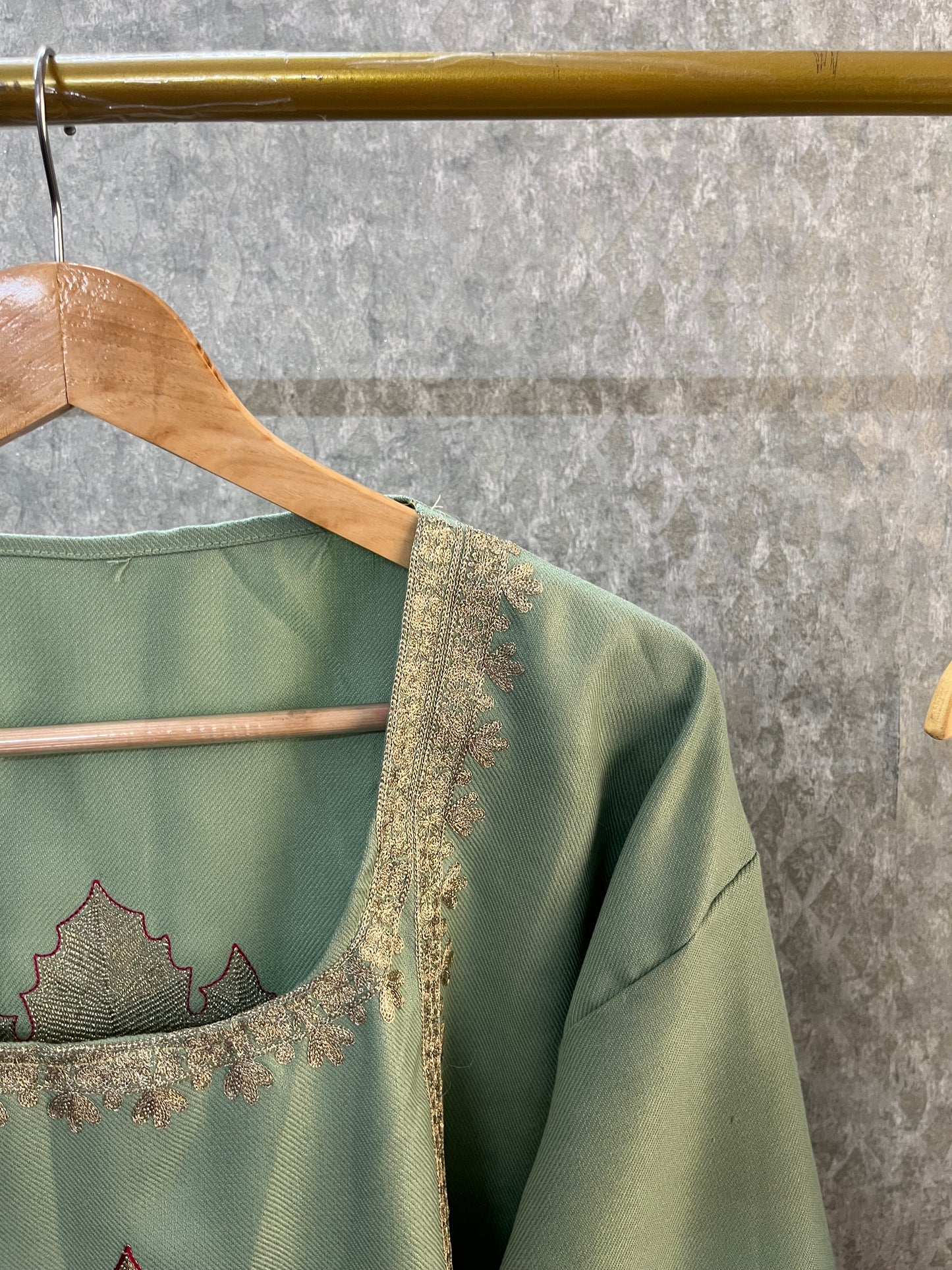 Pastel Green Woollen Kashmiri Co-Ord Set ( Size 44)