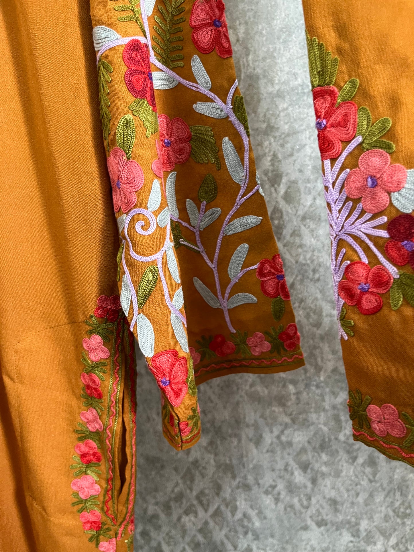 Mustard Brown Cotton Arm Jaal Pheran Set