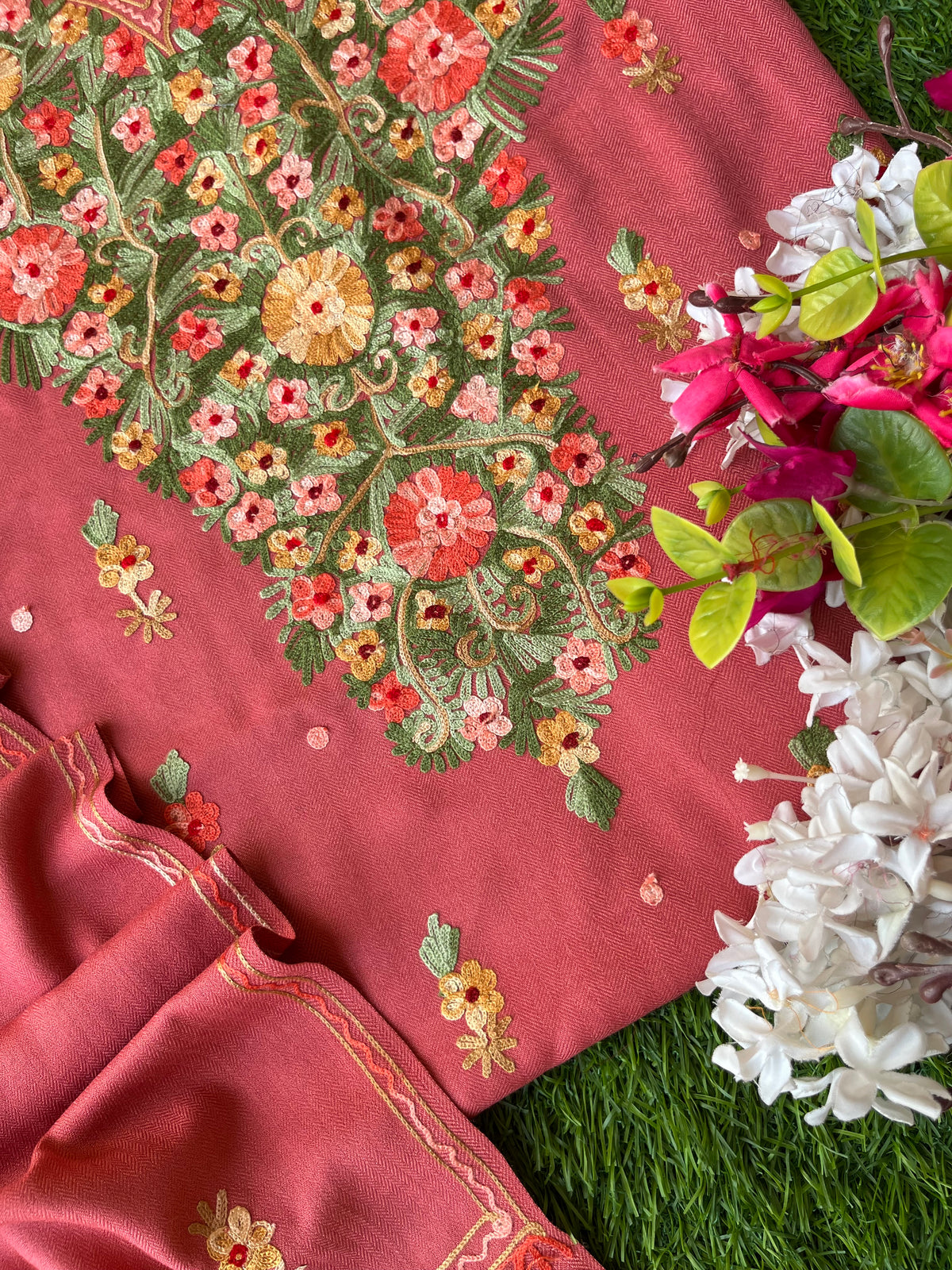 Pink Woollen Aari Embroidered 3pc suit
