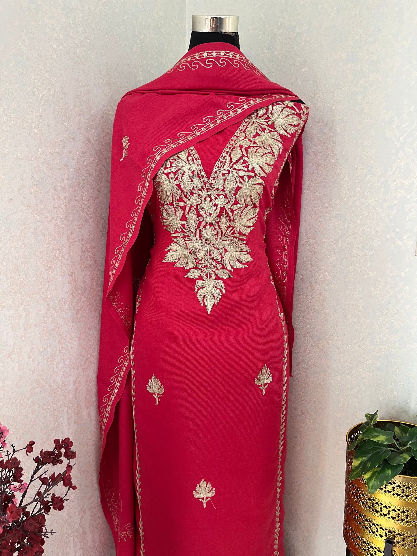 Carrot Pink Tilla Embroidered 3pc Suit Stole