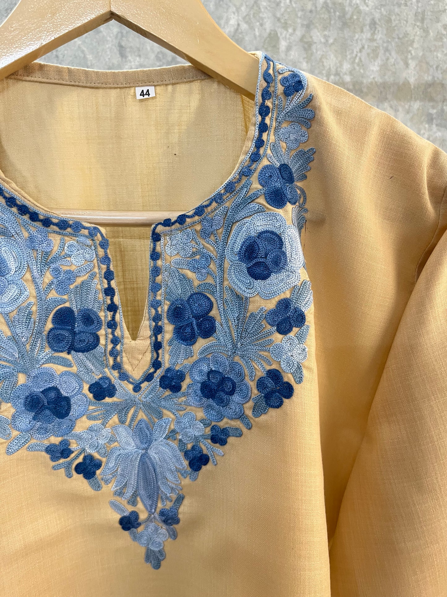 Beige Cotton Aari Work Kurta