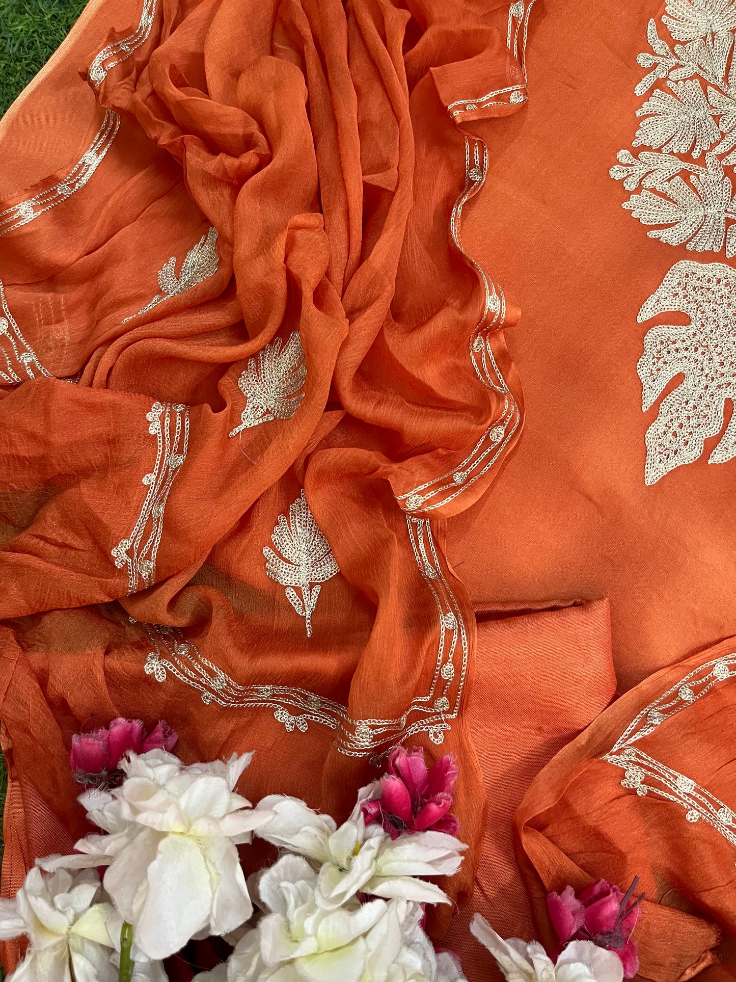 Sanam’ Soft Orange Silk Tilla Kashmiri Suit