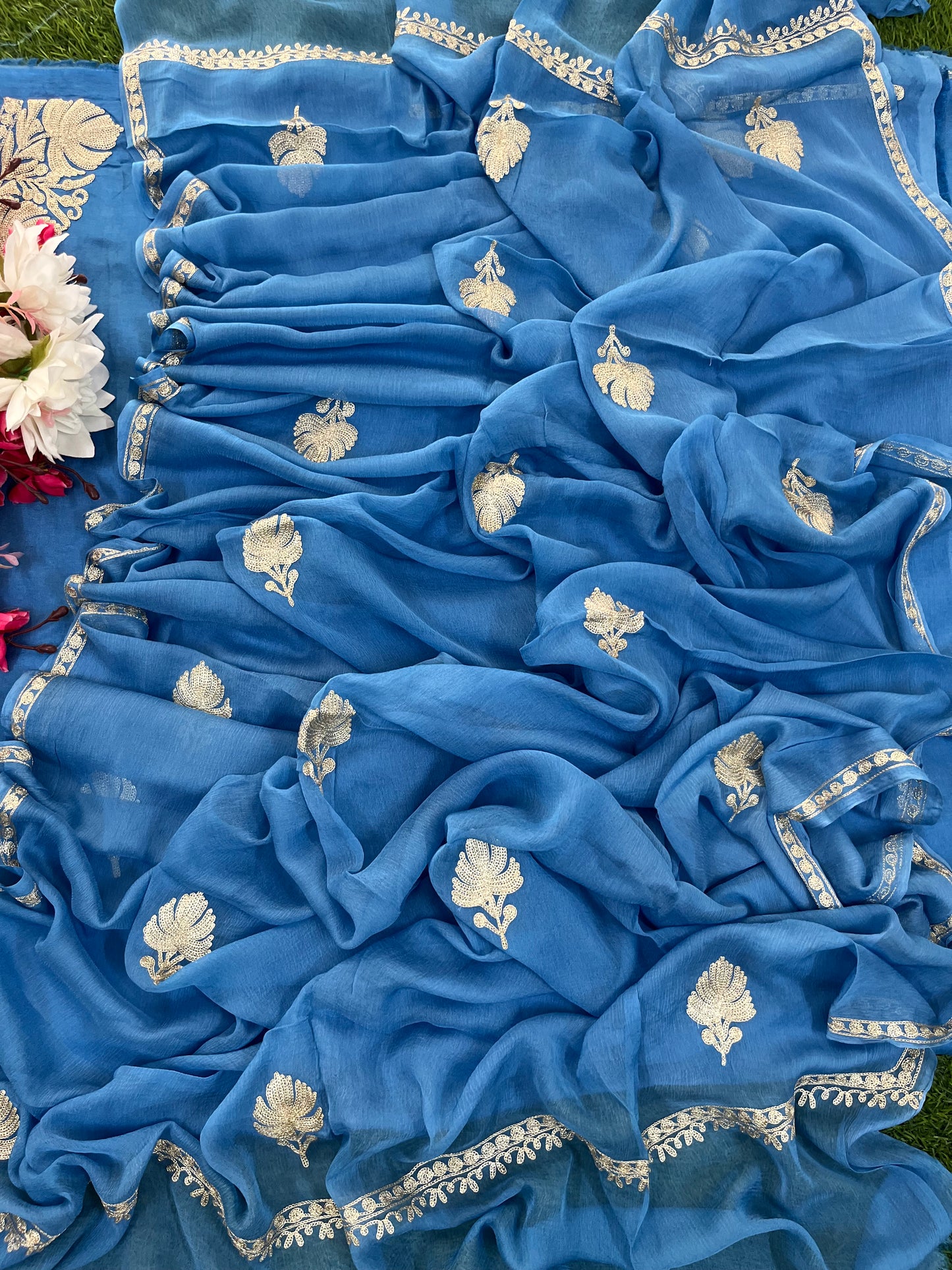 Indigo Blue Silk Tilla Kashmiri Suit