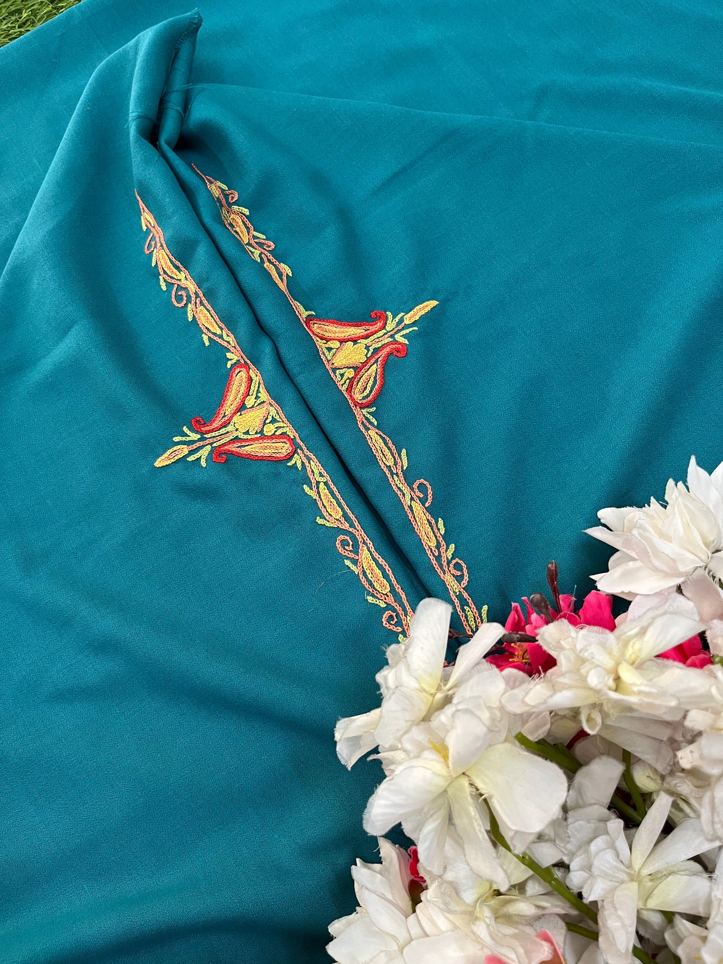 Green Cotton Two Piece Suit (Hand Embroidered)