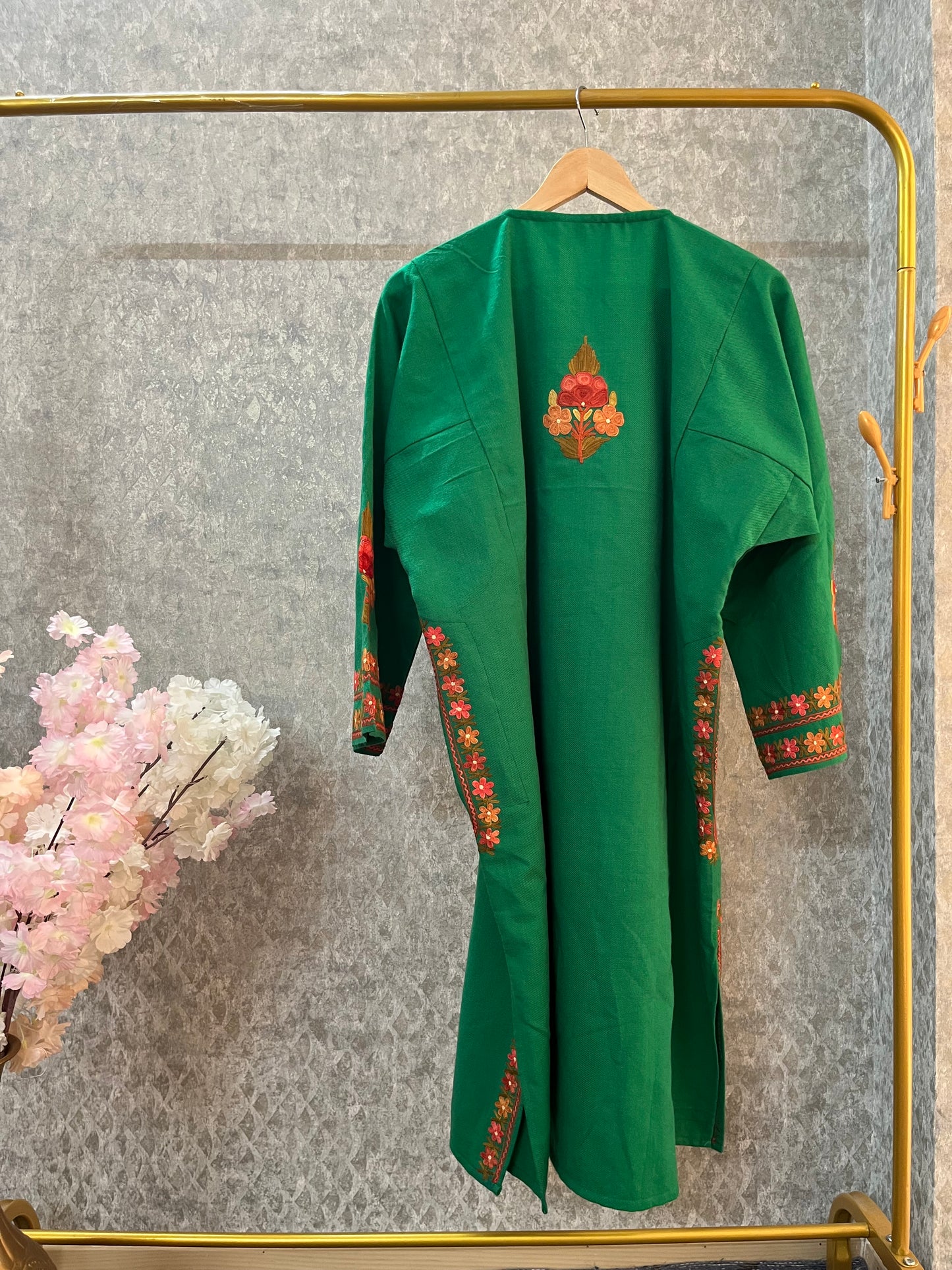Green Aari Embroidered Wool Pheran