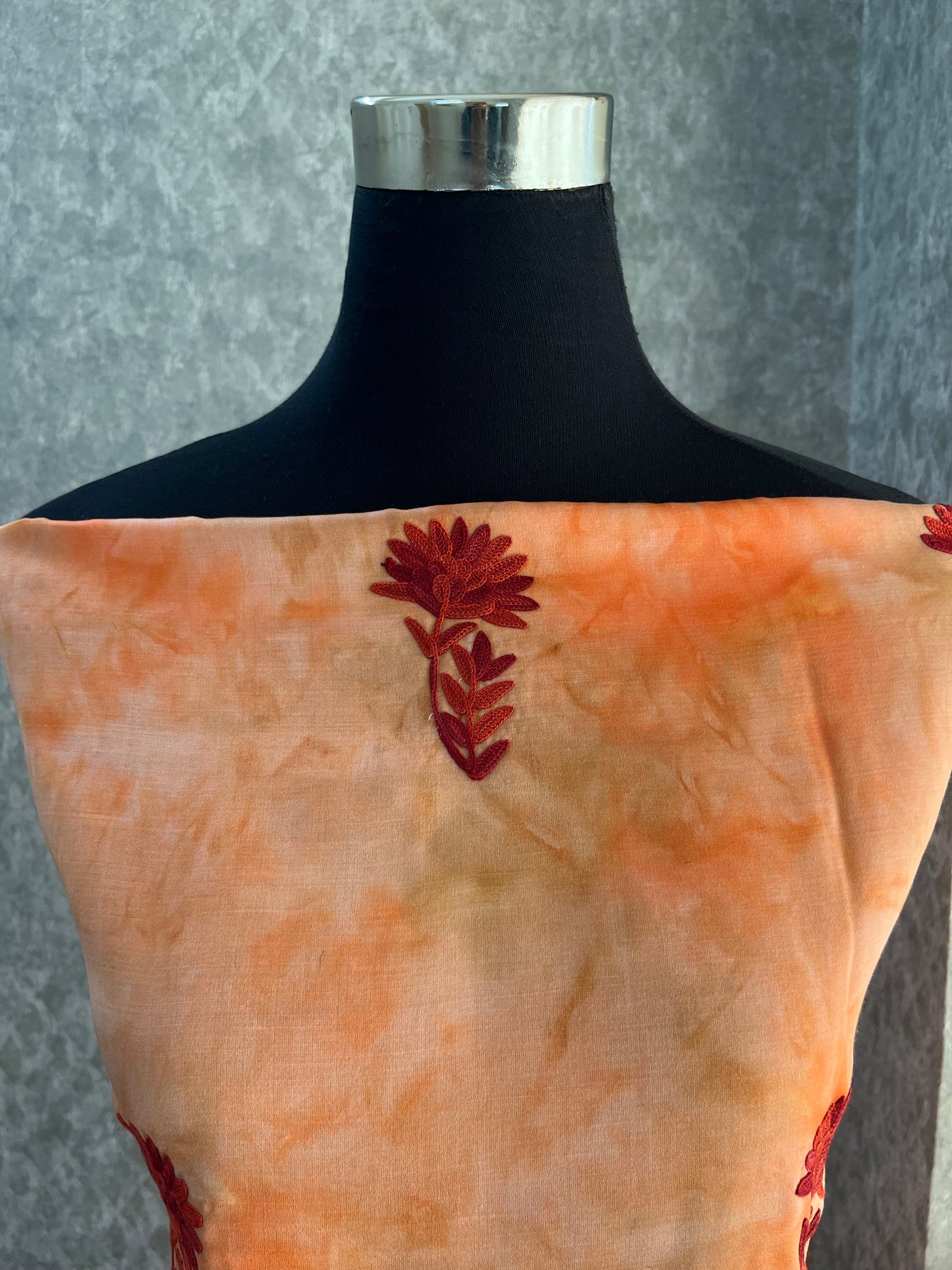 Tangerine Orange Self Work Satin Cotton Unstitched Co-ord Set
