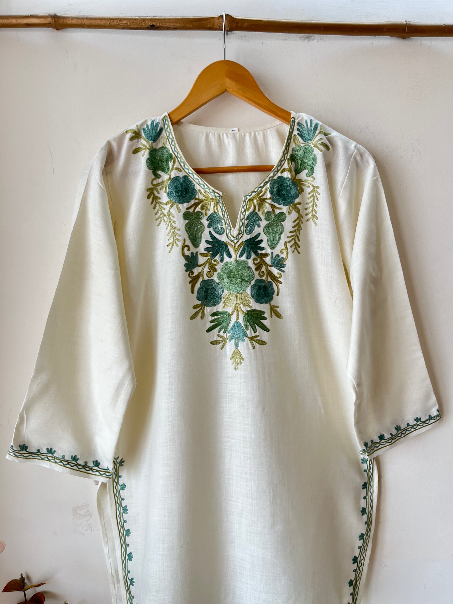 Cream Cotton Aari Work Kurta