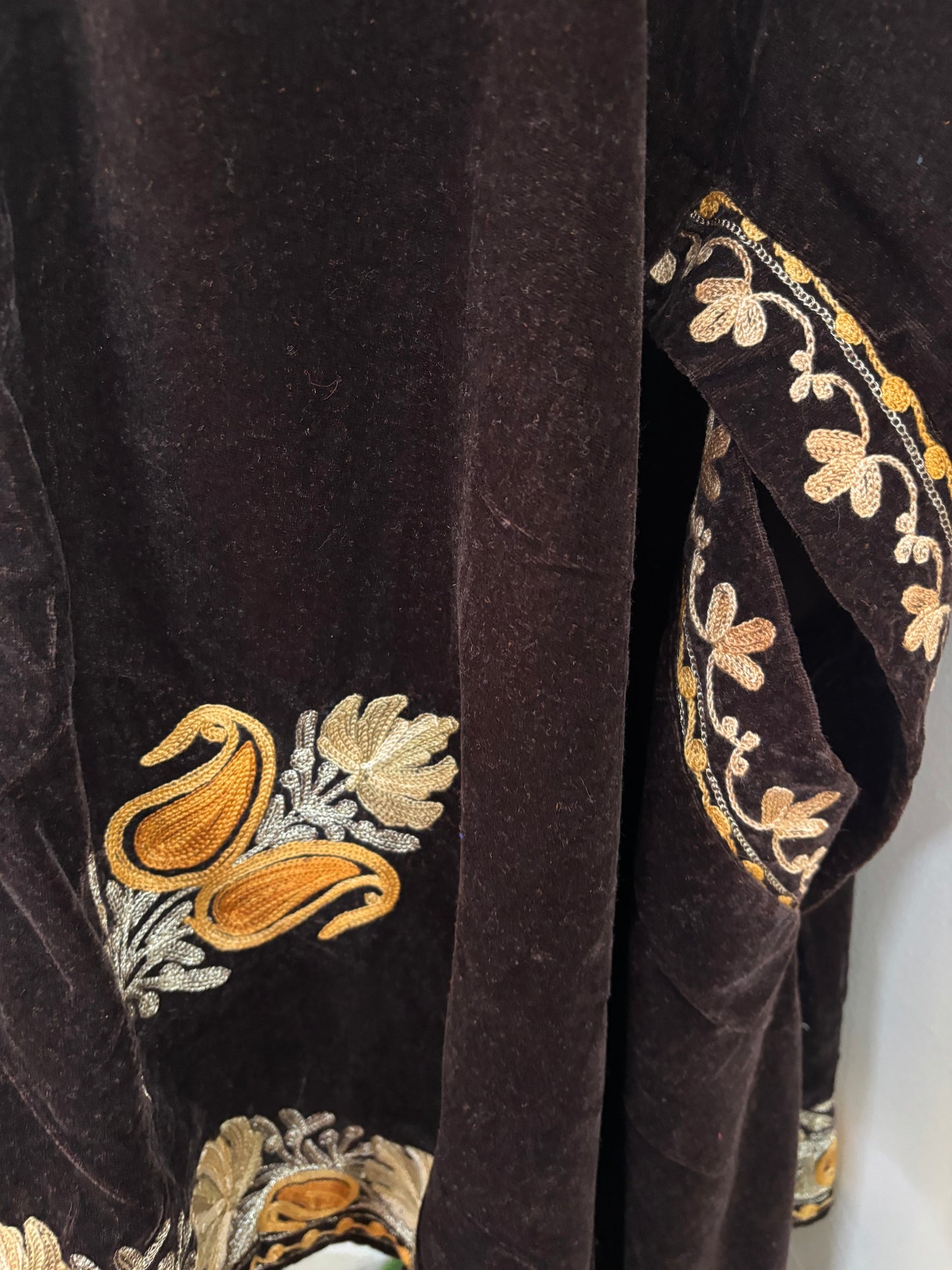 Brown Aari Embroidered Velvet Cape