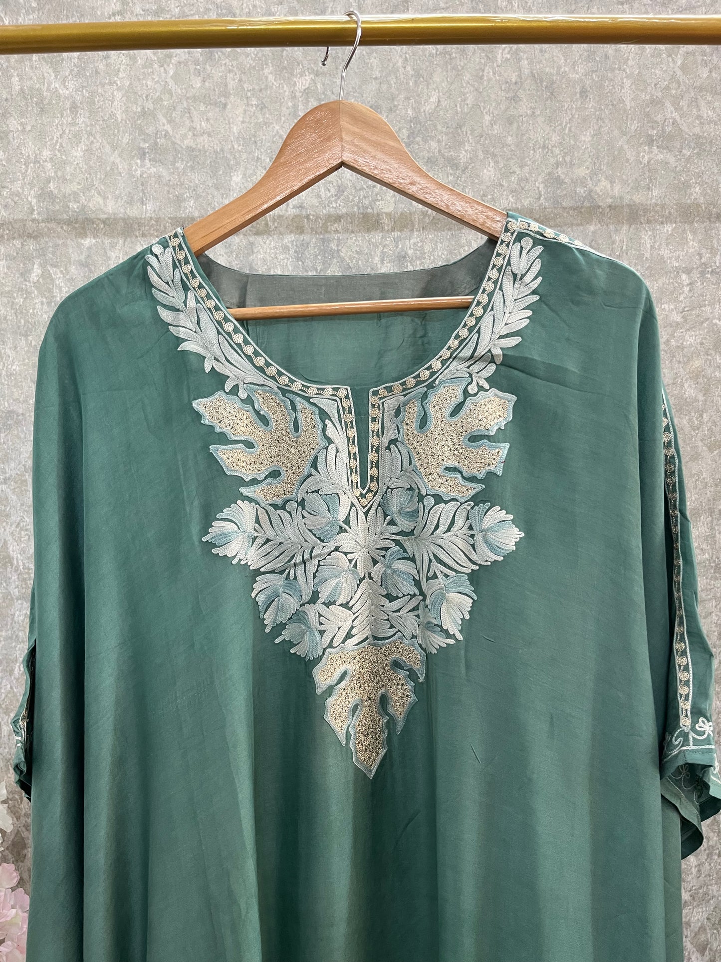 Green Pure Muslin Cotton Kashmiri Kaftan