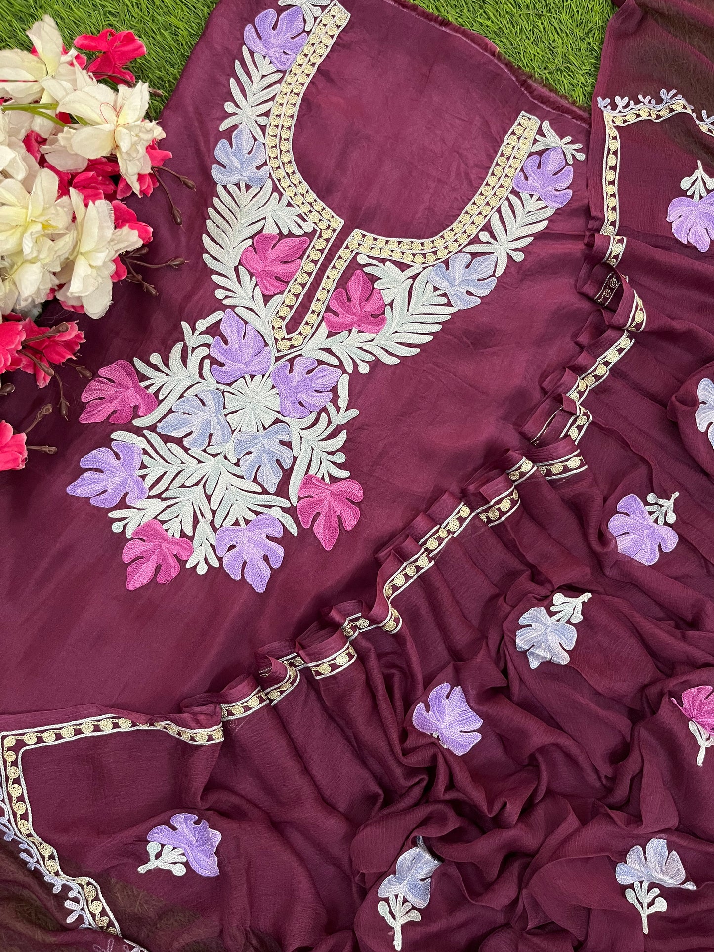 Dark Onion Opada Silk Kashmiri Suits