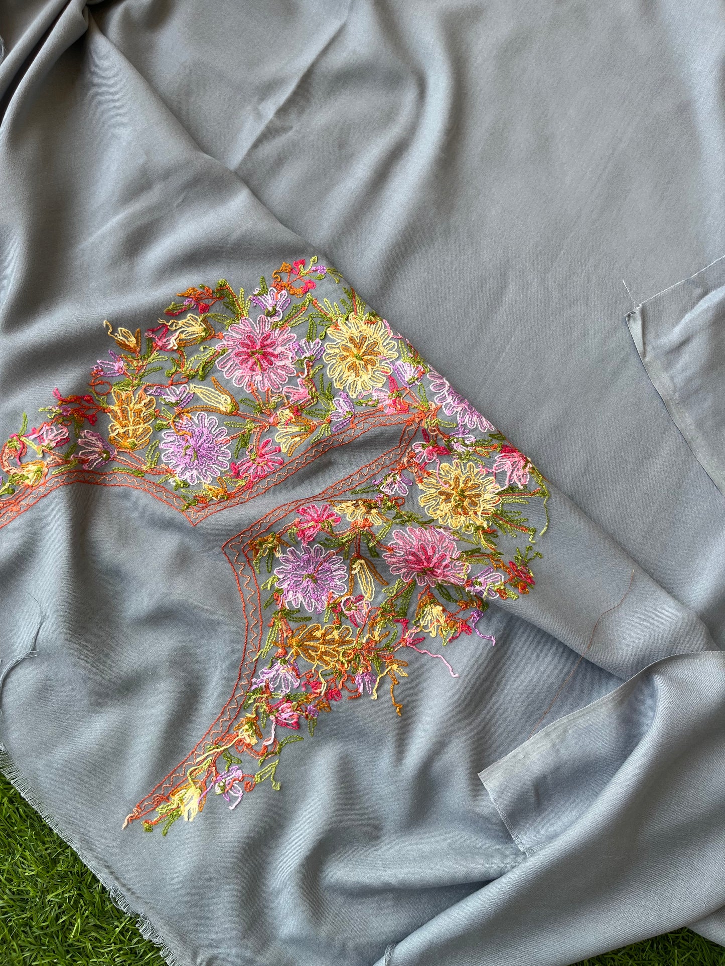 Grey Cotton Two Piece Suit (Hand Embroidered)